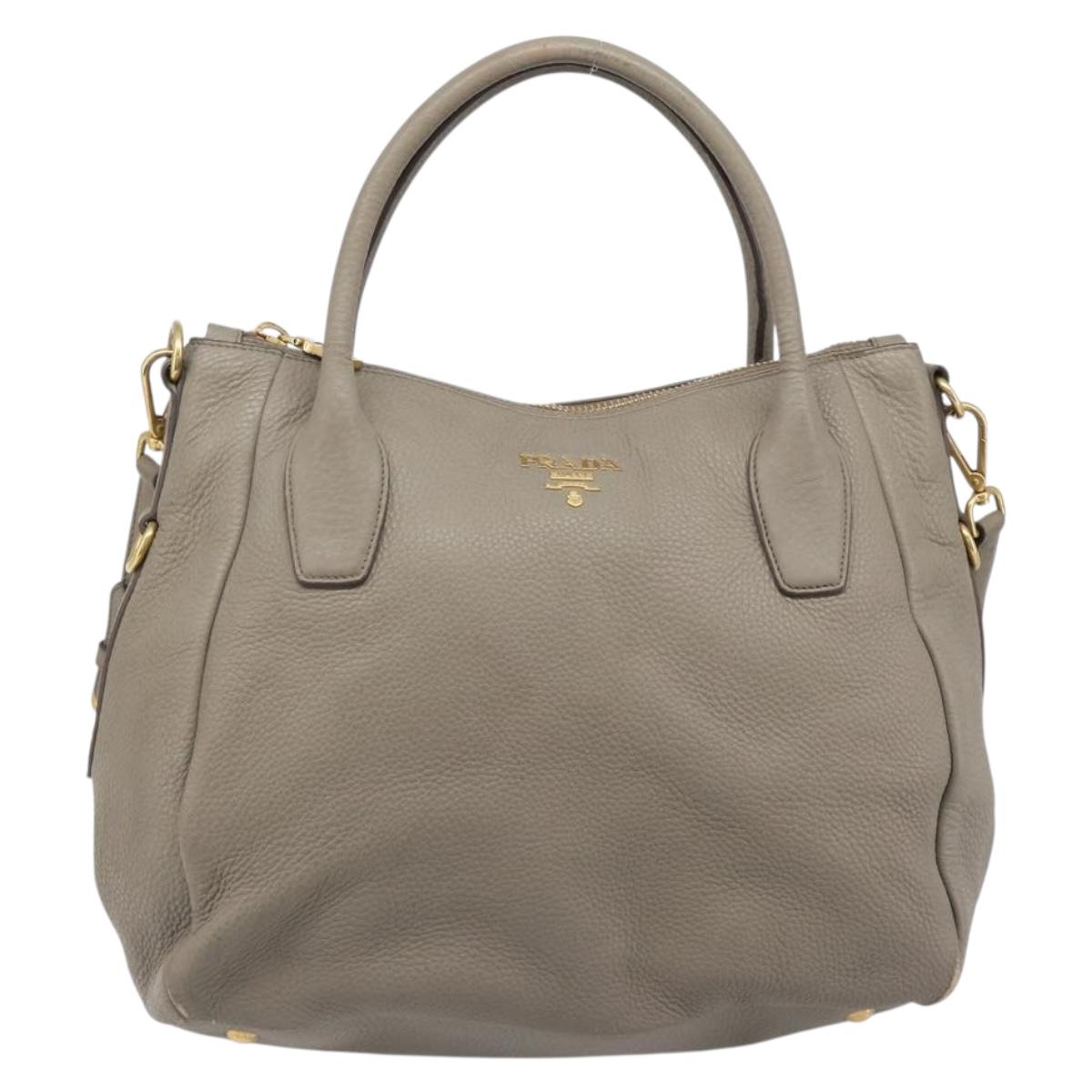 PRADA Hand Bag Vittero Dino Leather 2way Gray Gold Auth 202933V