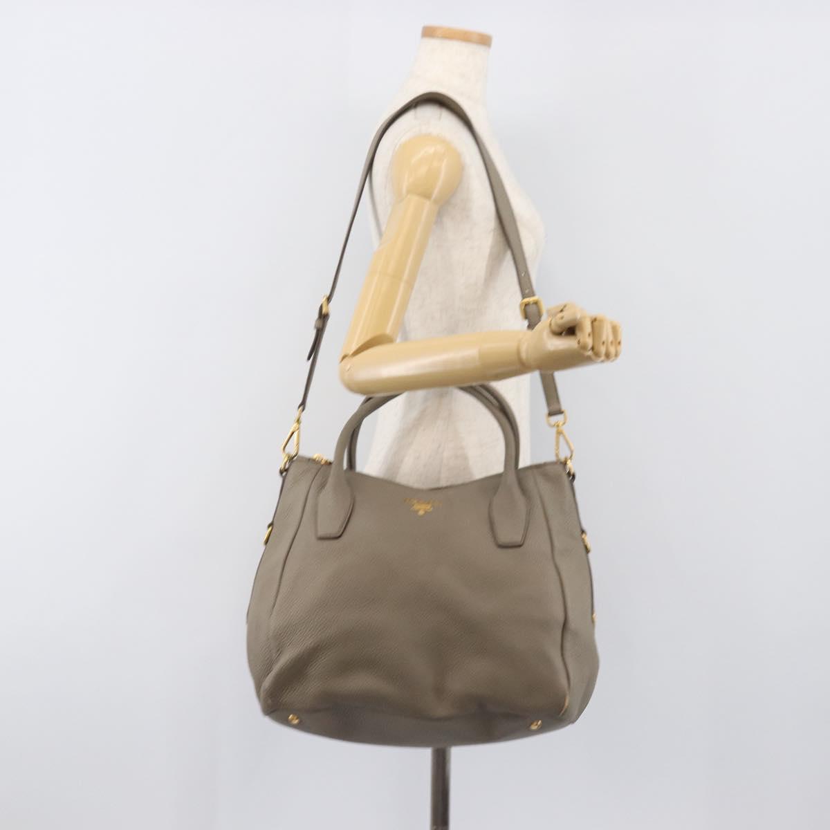 PRADA Hand Bag Vittero Dino Leather 2way Gray Gold Auth 202933V