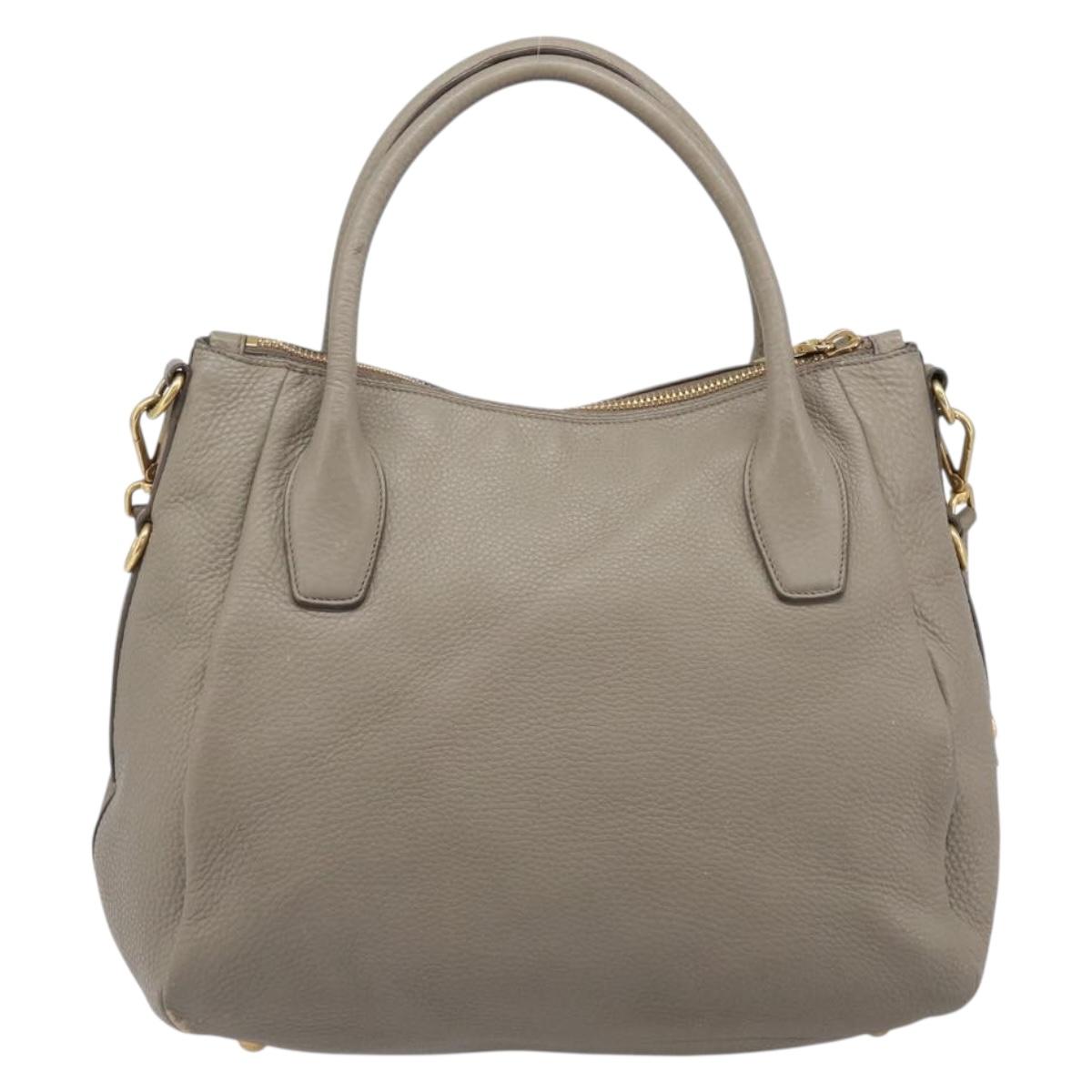 PRADA Hand Bag Vittero Dino Leather 2way Gray Gold Auth 202933V