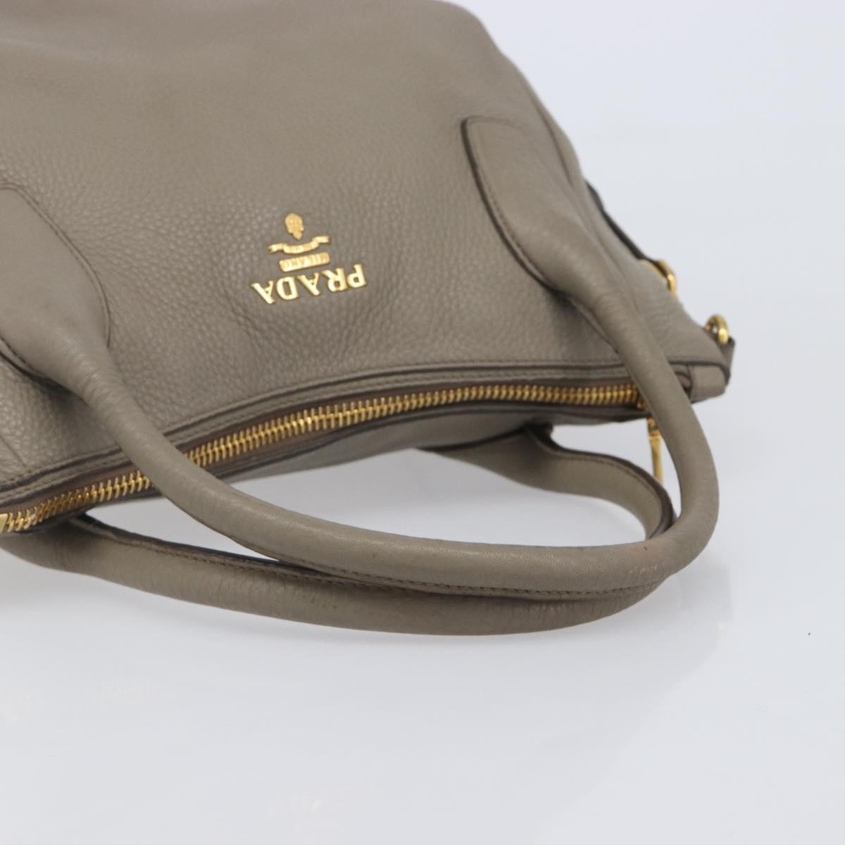 PRADA Hand Bag Vittero Dino Leather 2way Gray Gold Auth 202933V