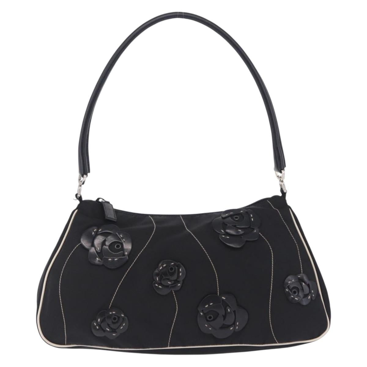 PRADA Shoulder Bag Nylon Black Silver Auth 202952V