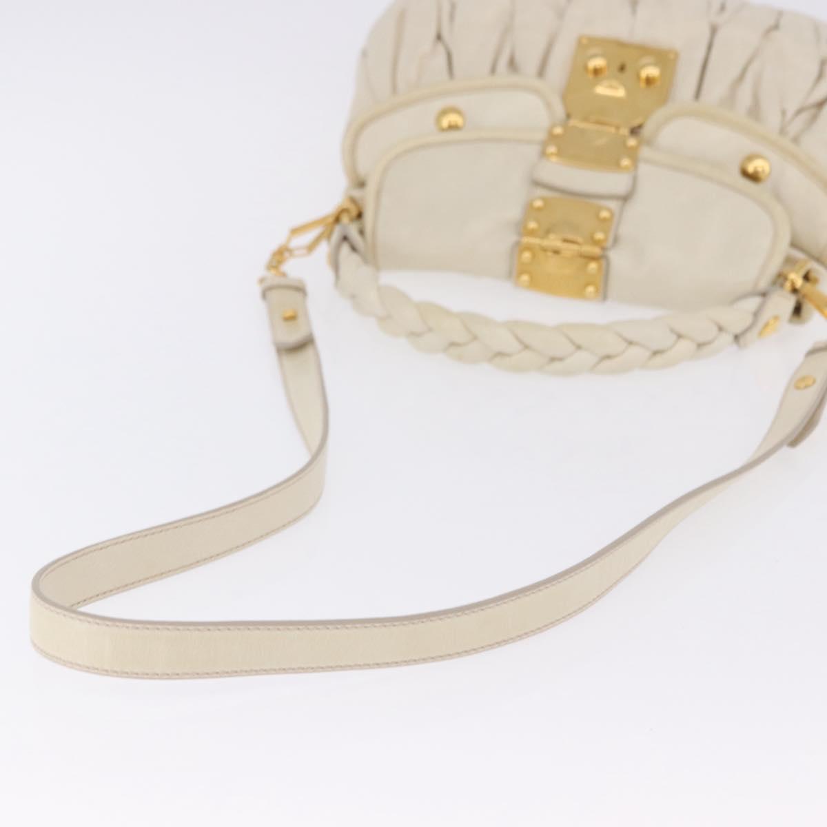Miu Miu Matelasse Shoulder Bag Leather 2way White Gold Auth 202953V