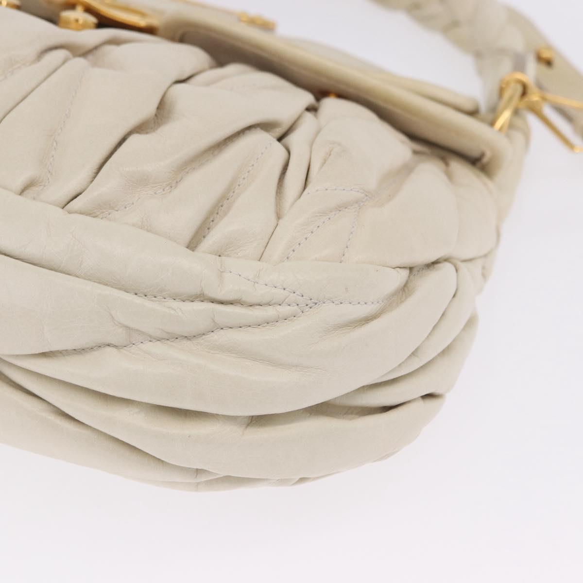 Miu Miu Matelasse Shoulder Bag Leather 2way White Gold Auth 202953V