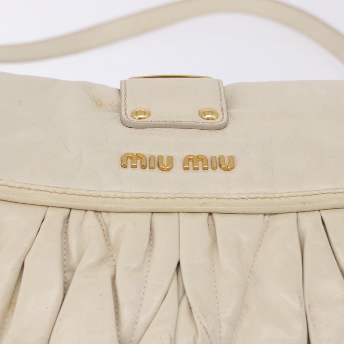 Miu Miu Matelasse Shoulder Bag Leather 2way White Gold Auth 202953V