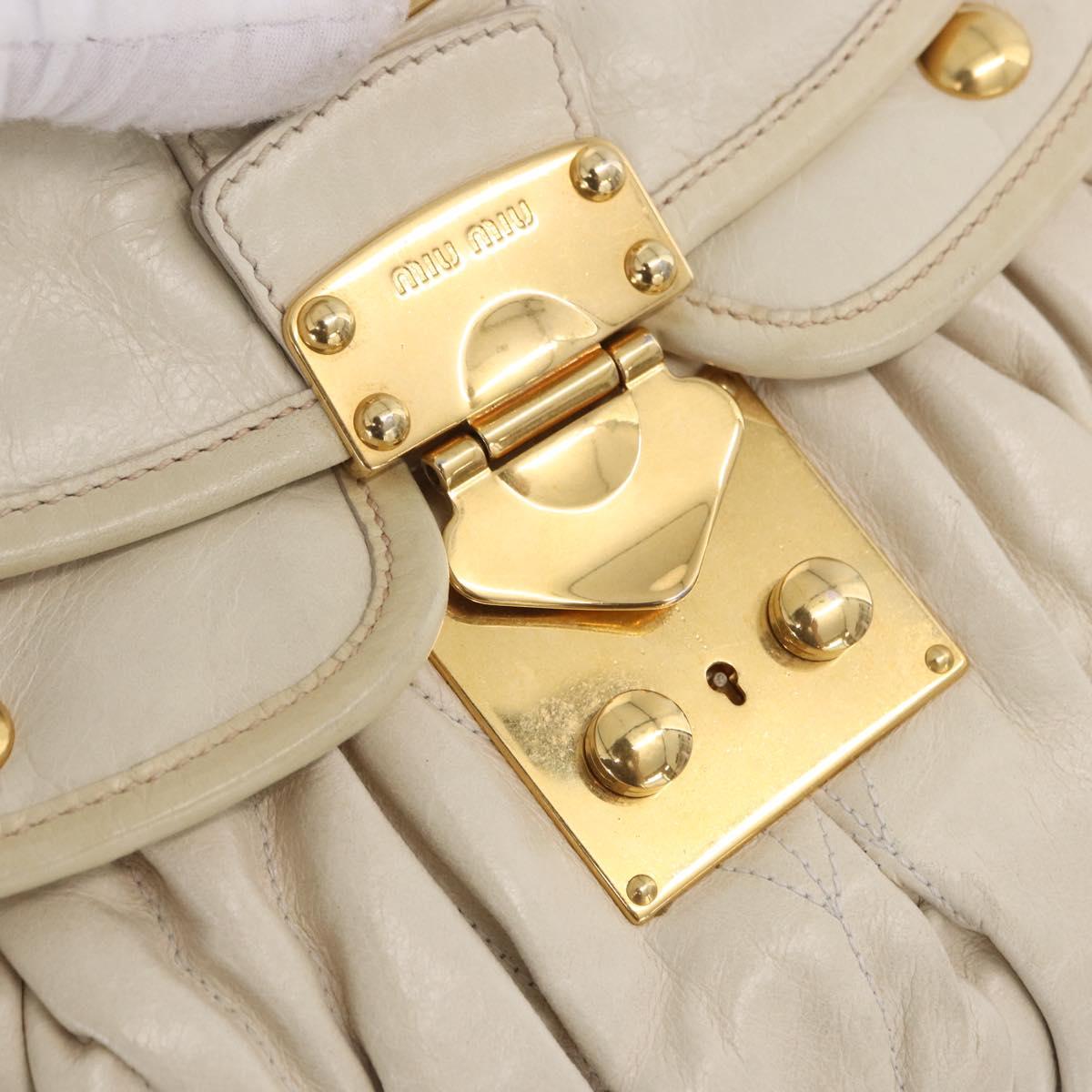 Miu Miu Matelasse Shoulder Bag Leather 2way White Gold Auth 202953V