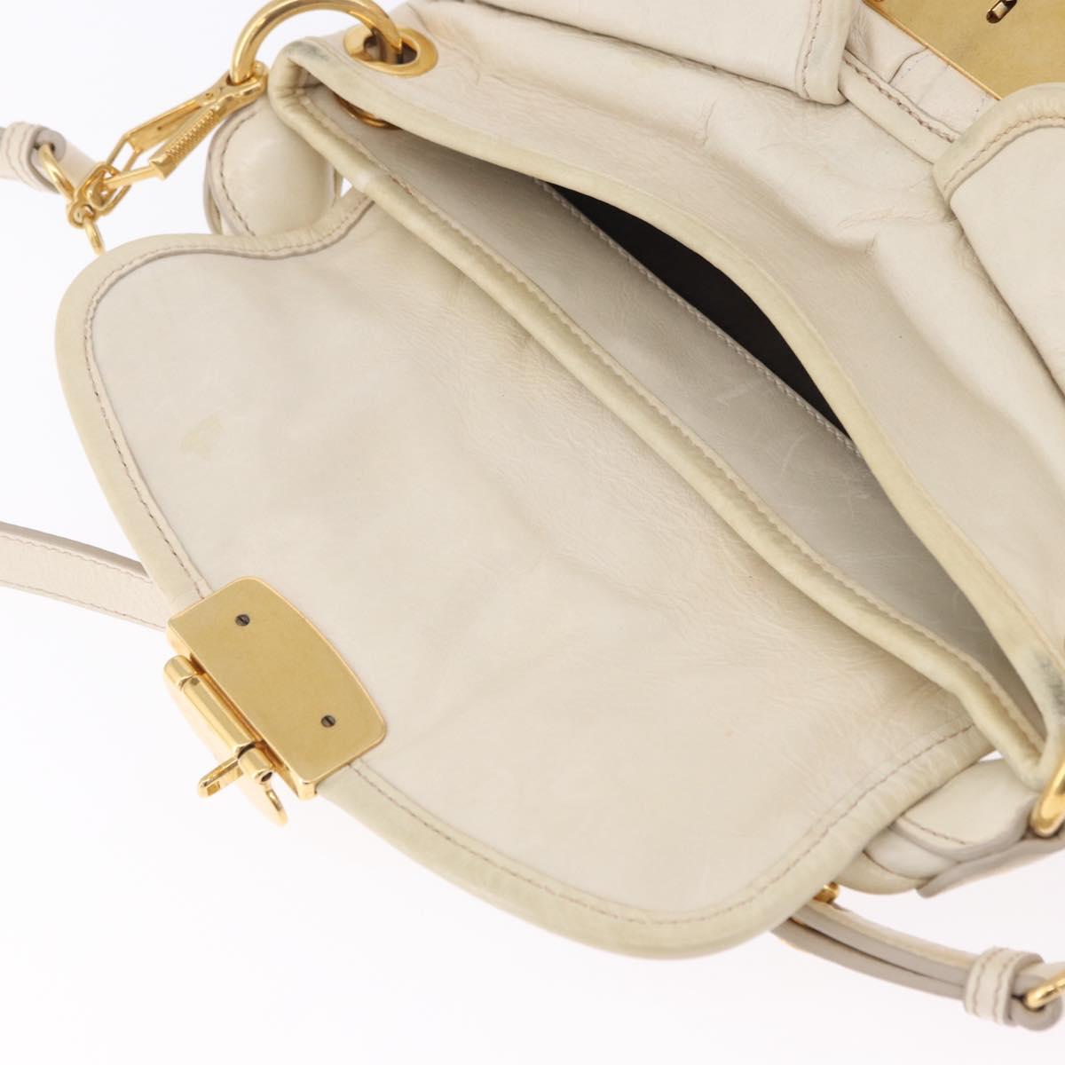 Miu Miu Matelasse Shoulder Bag Leather 2way White Gold Auth 202953V