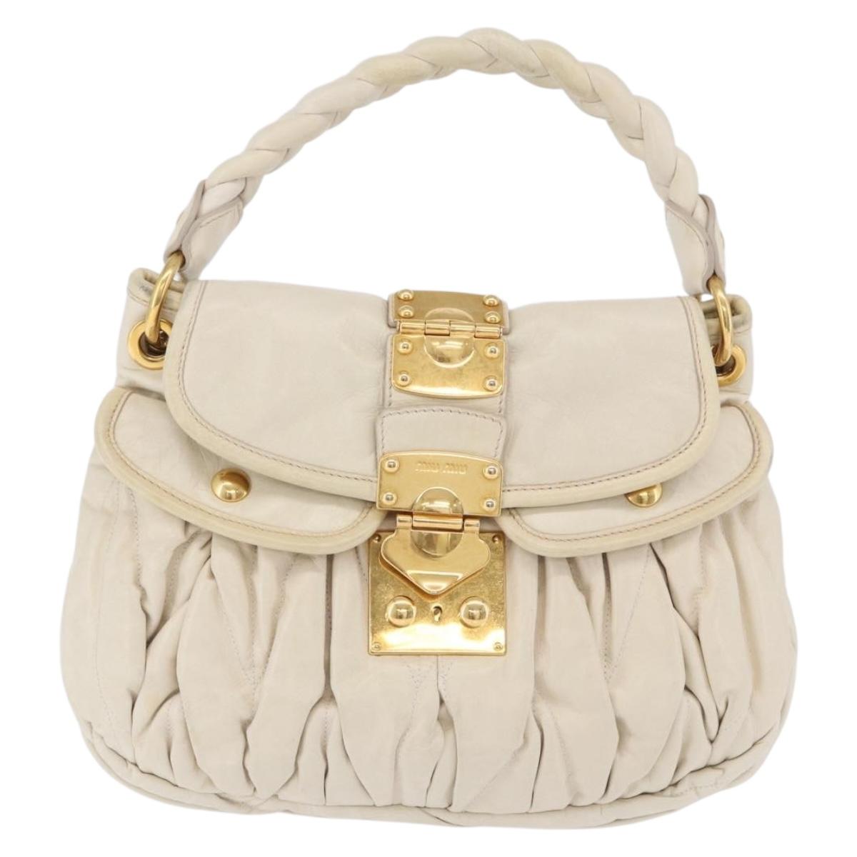 Miu Miu Matelasse Shoulder Bag Leather 2way White Gold Auth 202953V