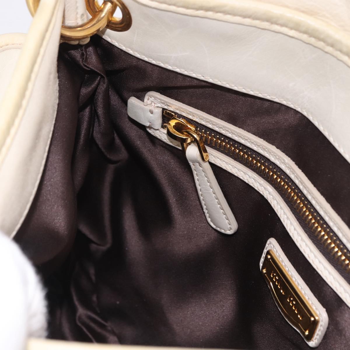 Miu Miu Matelasse Shoulder Bag Leather 2way White Gold Auth 202953V