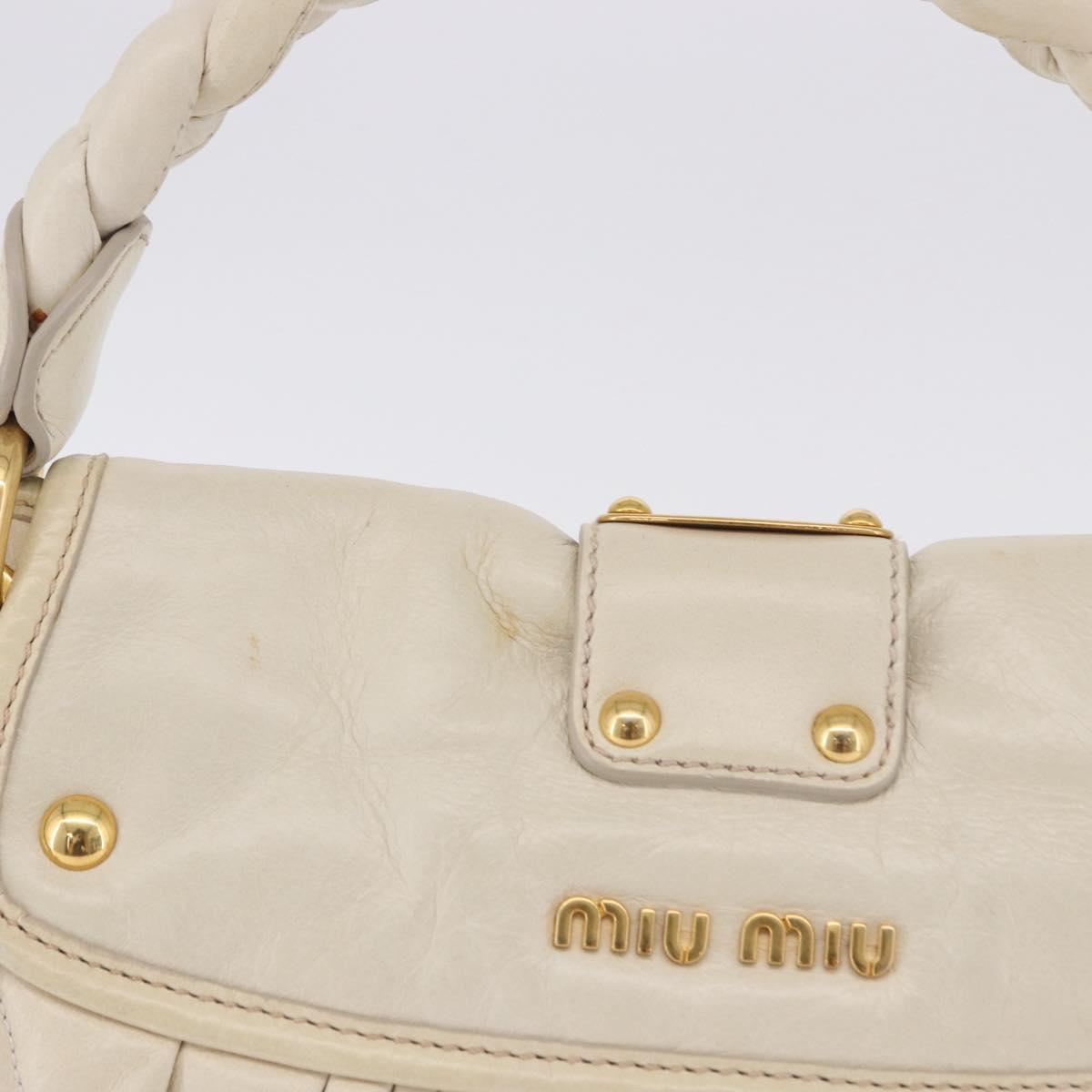 Miu Miu Matelasse Shoulder Bag Leather 2way White Gold Auth 202953V