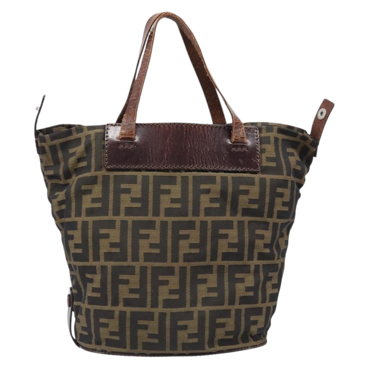 FENDI Zucca Canvas Hand Bag Black Brown Auth 202954