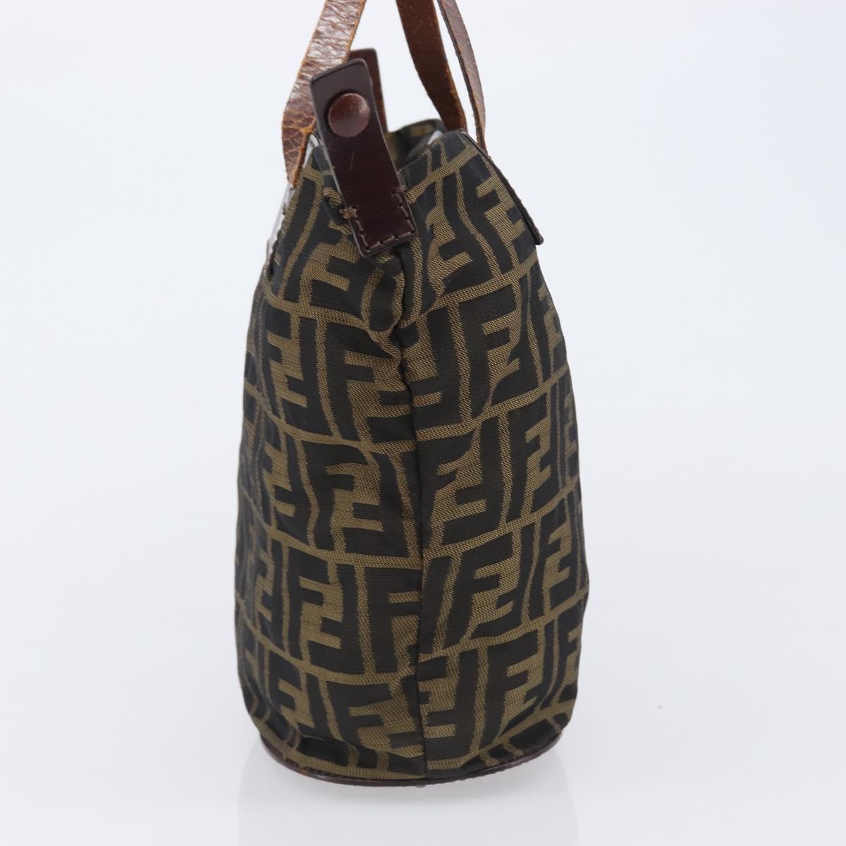 FENDI Zucca Canvas Hand Bag Black Brown Auth 202954