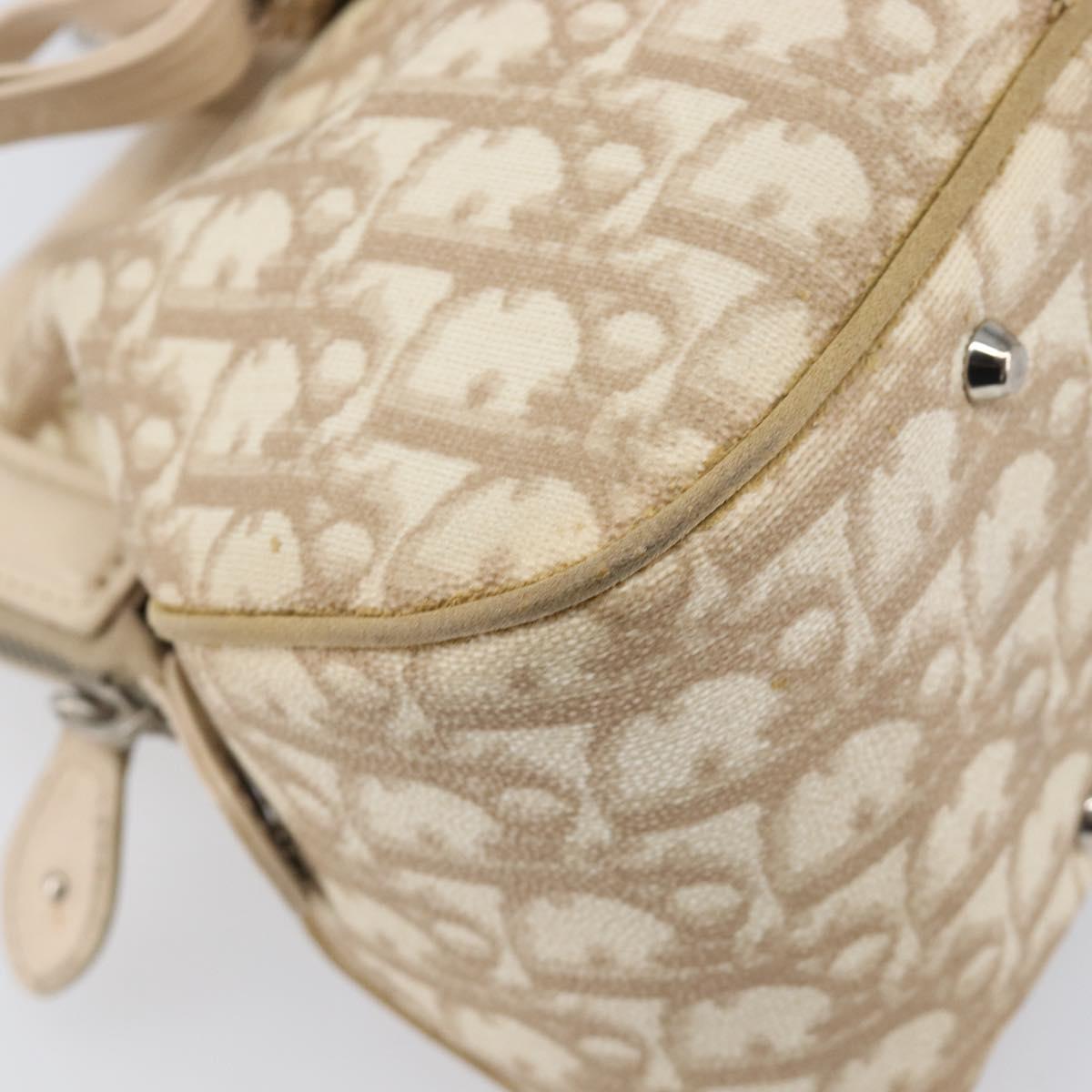Christian Dior Trotter Canvas Romantic Hand Bag PVC Beige Silver Auth 202956
