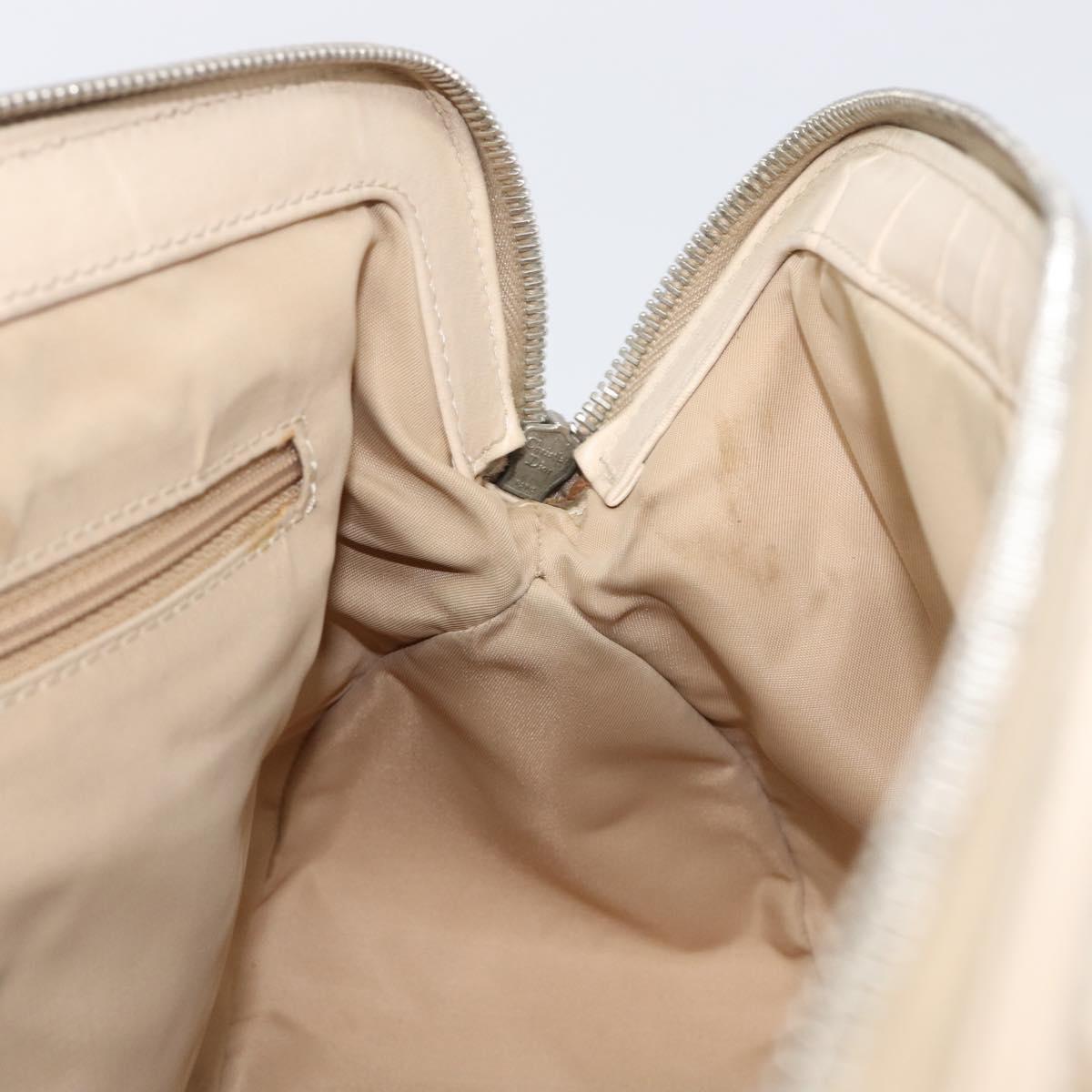 Christian Dior Trotter Canvas Romantic Hand Bag PVC Beige Silver Auth 202956