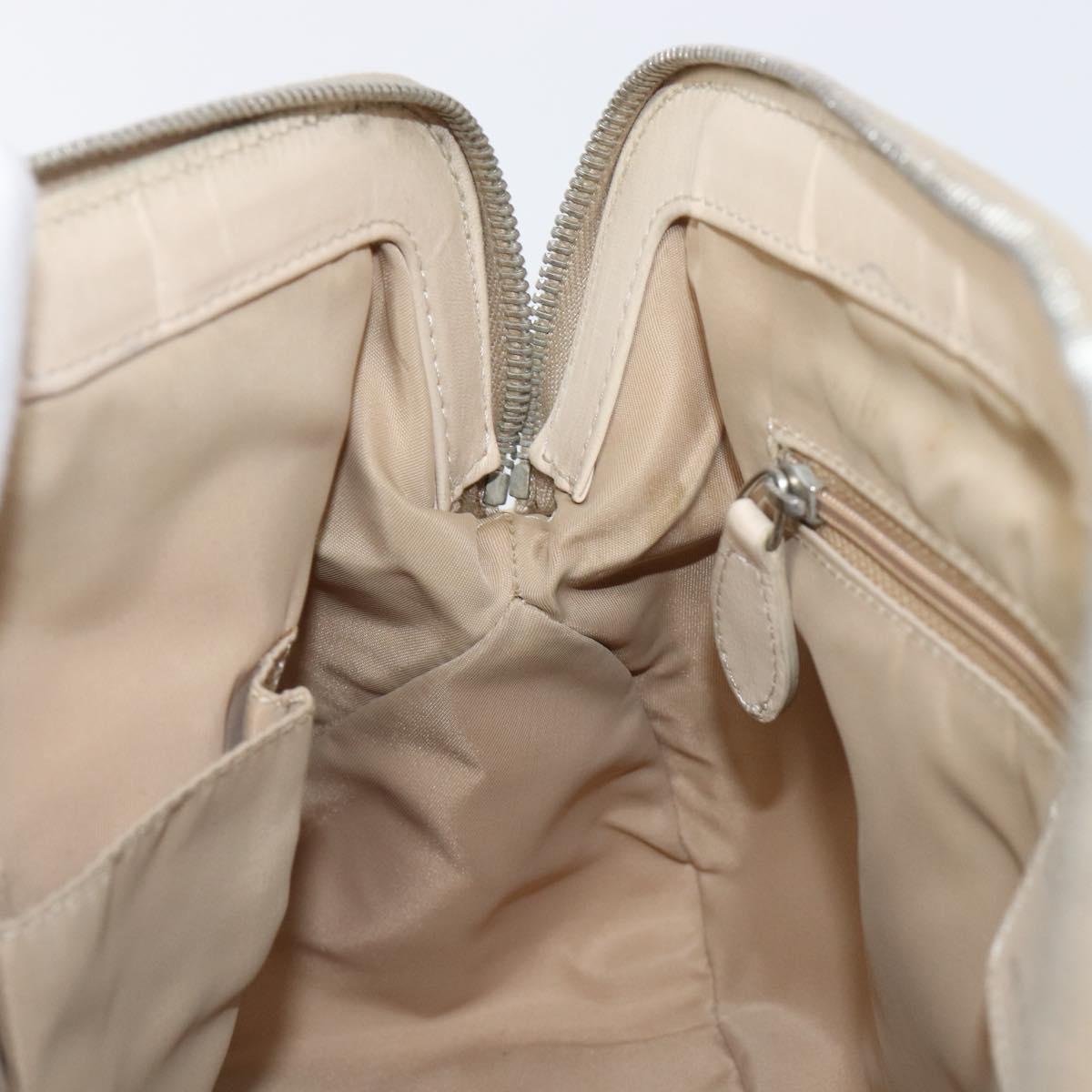 Christian Dior Trotter Canvas Romantic Hand Bag PVC Beige Silver Auth 202956