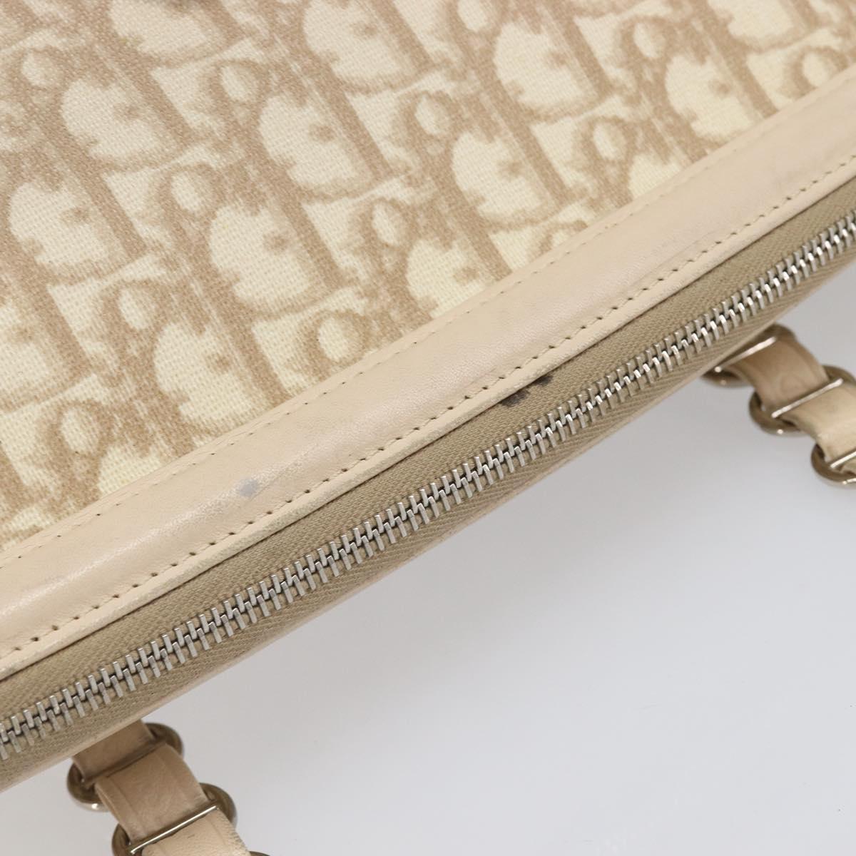 Christian Dior Trotter Canvas Romantic Hand Bag PVC Beige Silver Auth 202956
