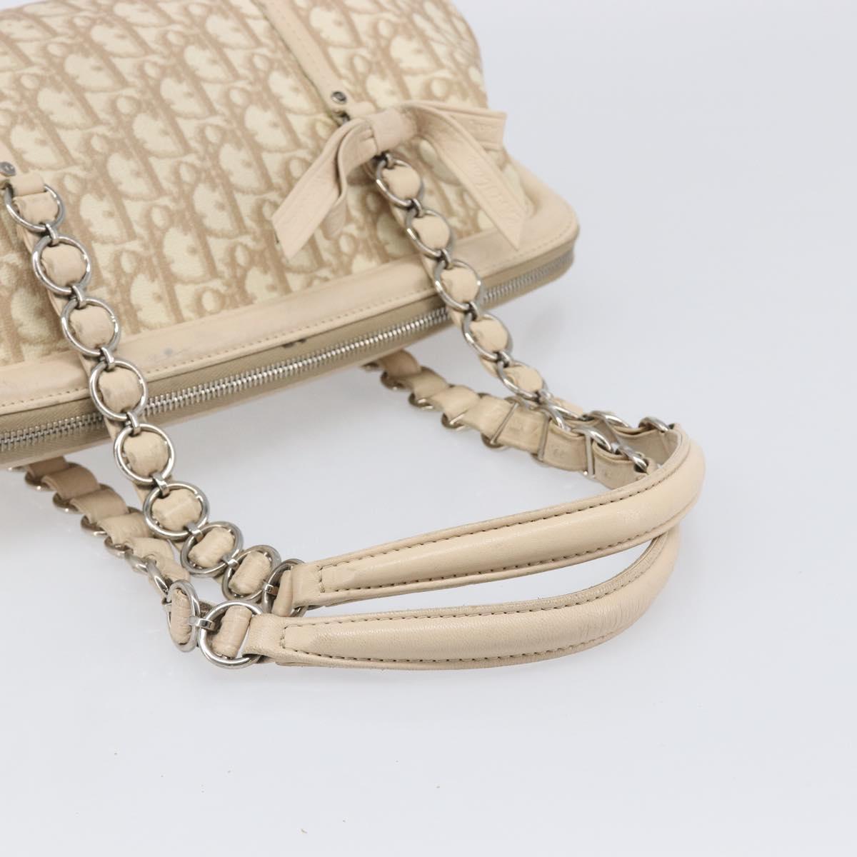 Christian Dior Trotter Canvas Romantic Hand Bag PVC Beige Silver Auth 202956