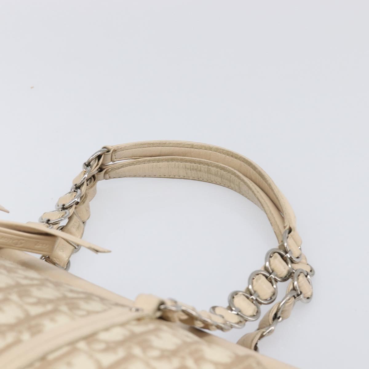 Christian Dior Trotter Canvas Romantic Hand Bag PVC Beige Silver Auth 202956