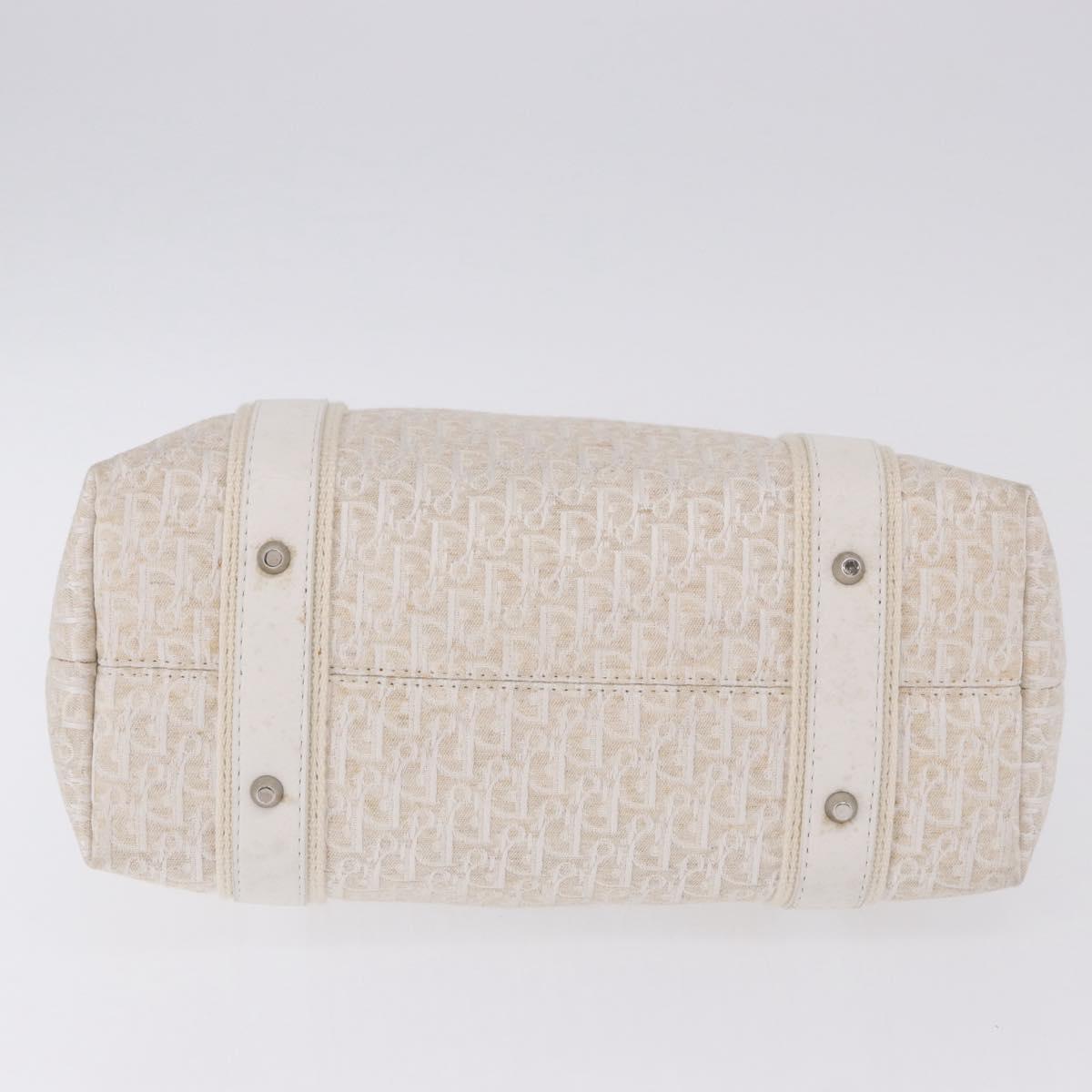 Christian Dior Trotter Canvas Hand Bag White Silver Auth 202957A