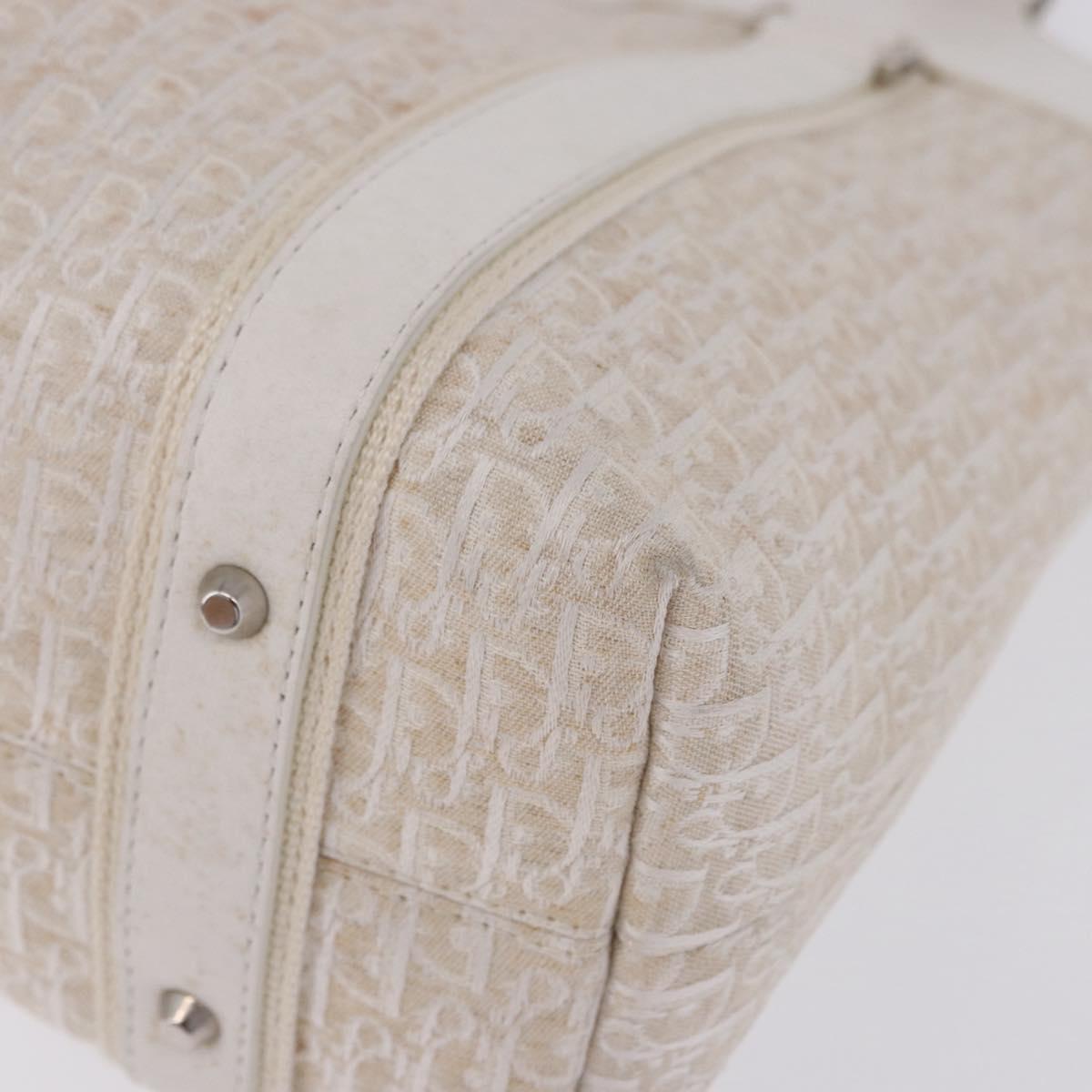 Christian Dior Trotter Canvas Hand Bag White Silver Auth 202957A