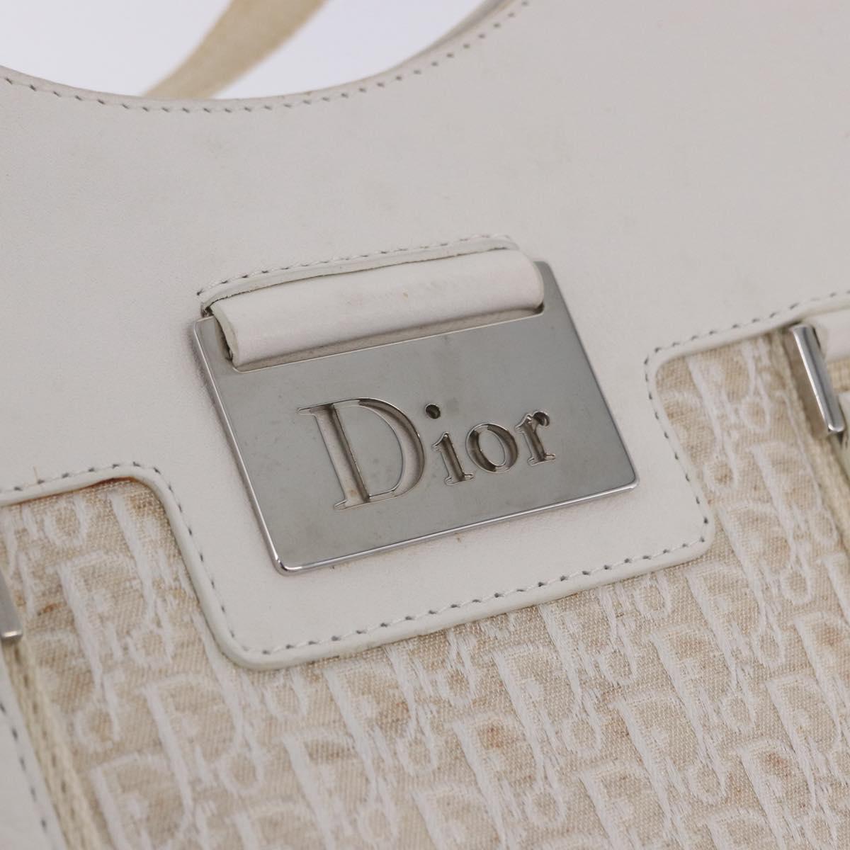 Christian Dior Trotter Canvas Hand Bag White Silver Auth 202957A