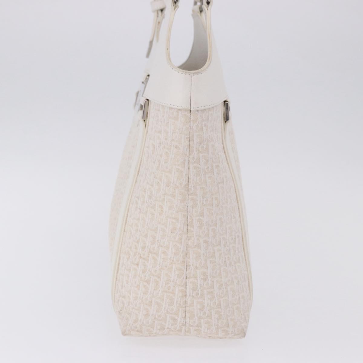 Christian Dior Trotter Canvas Hand Bag White Silver Auth 202957A
