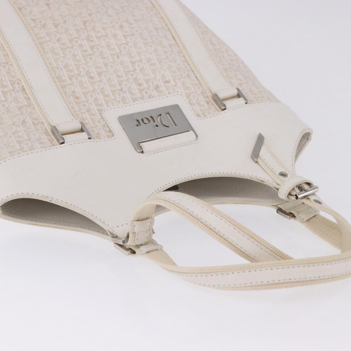 Christian Dior Trotter Canvas Hand Bag White Silver Auth 202957A