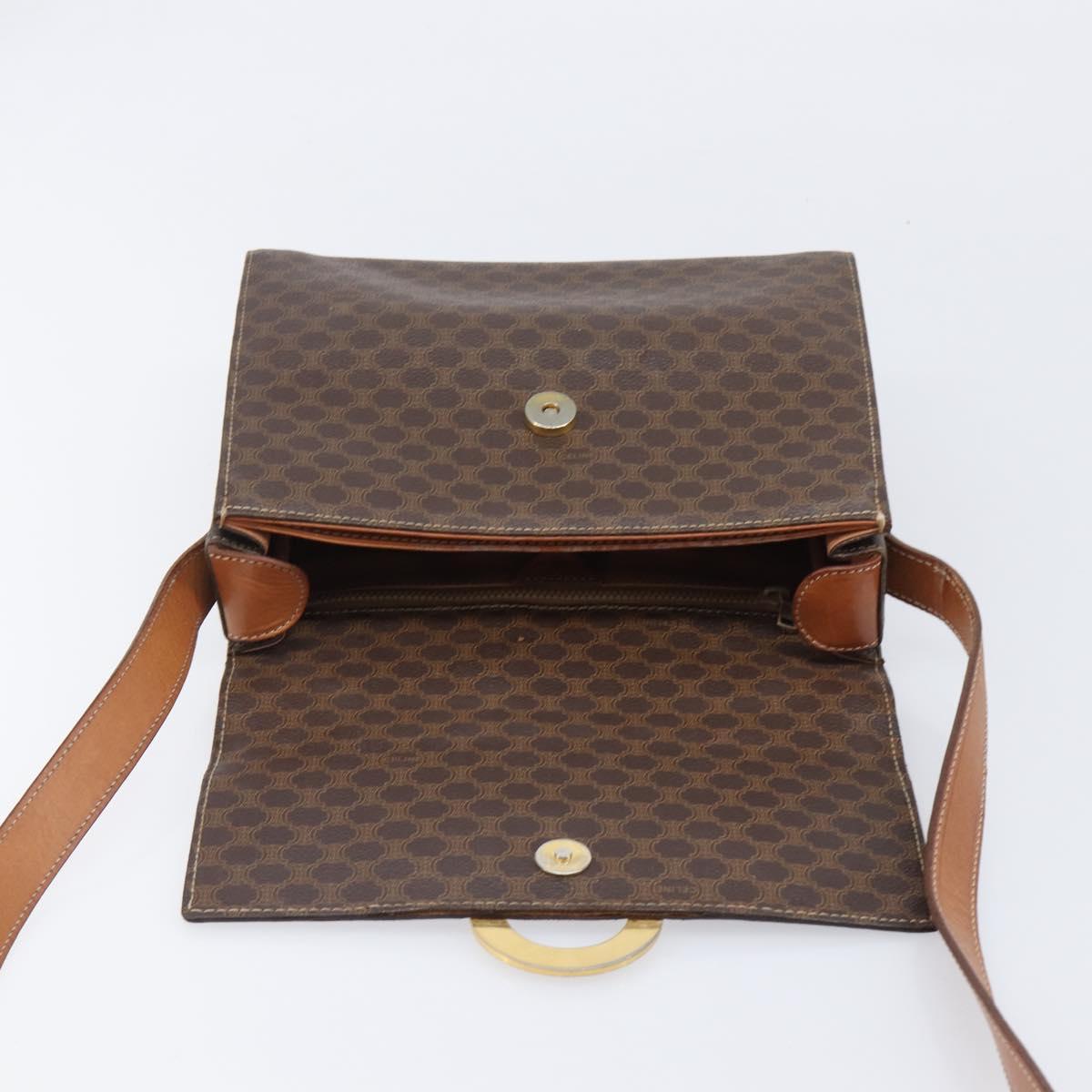 CELINE Macadam Canvas Circle Shoulder Bag PVC Leather Brown Gold Auth 202958