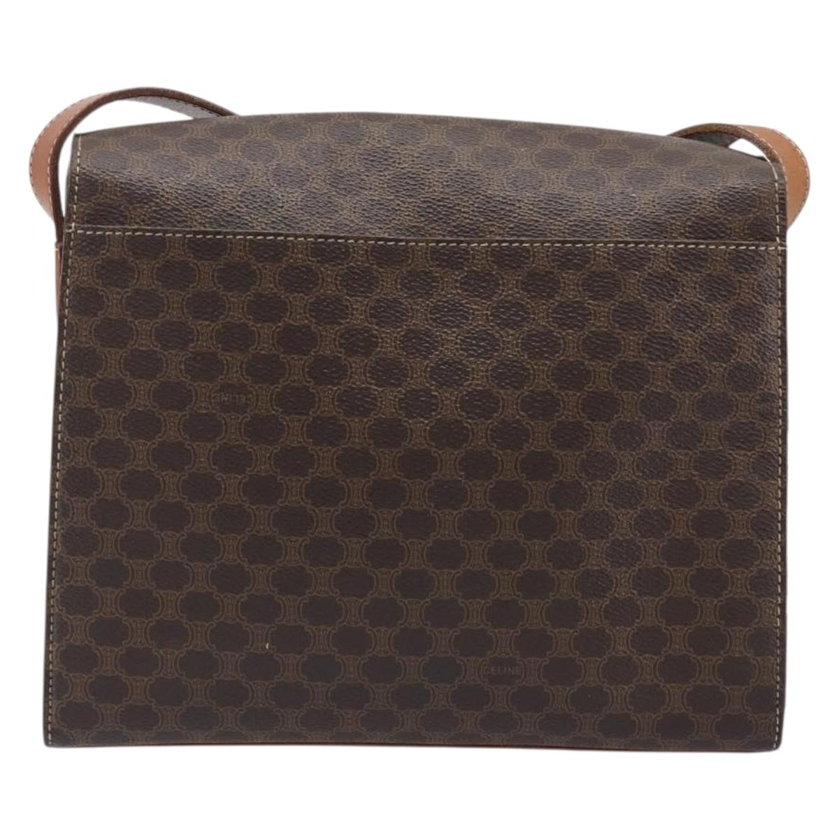 CELINE Macadam Canvas Circle Shoulder Bag PVC Leather Brown Gold Auth 202958