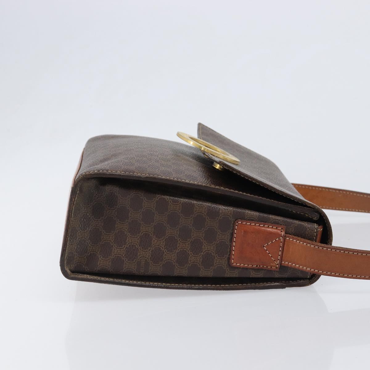 CELINE Macadam Canvas Circle Shoulder Bag PVC Leather Brown Gold Auth 202958