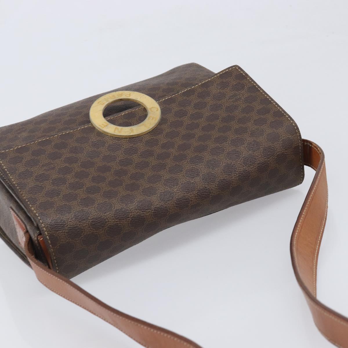 CELINE Macadam Canvas Circle Shoulder Bag PVC Leather Brown Gold Auth 202958