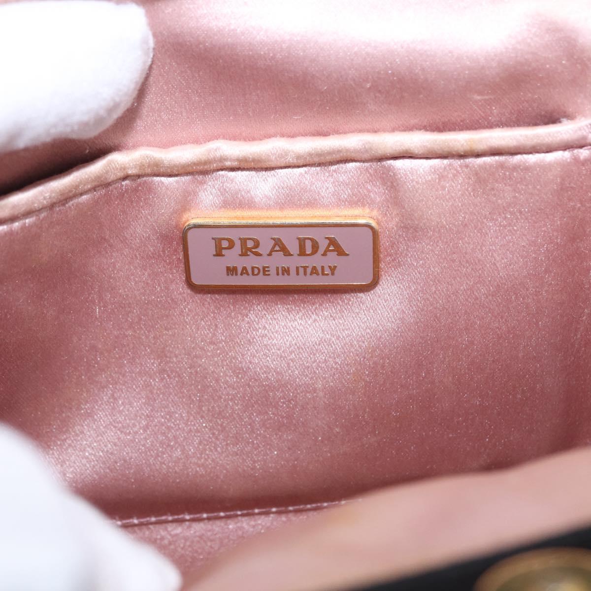 PRADA Hand Bag Satin Black Gold Auth 202959A