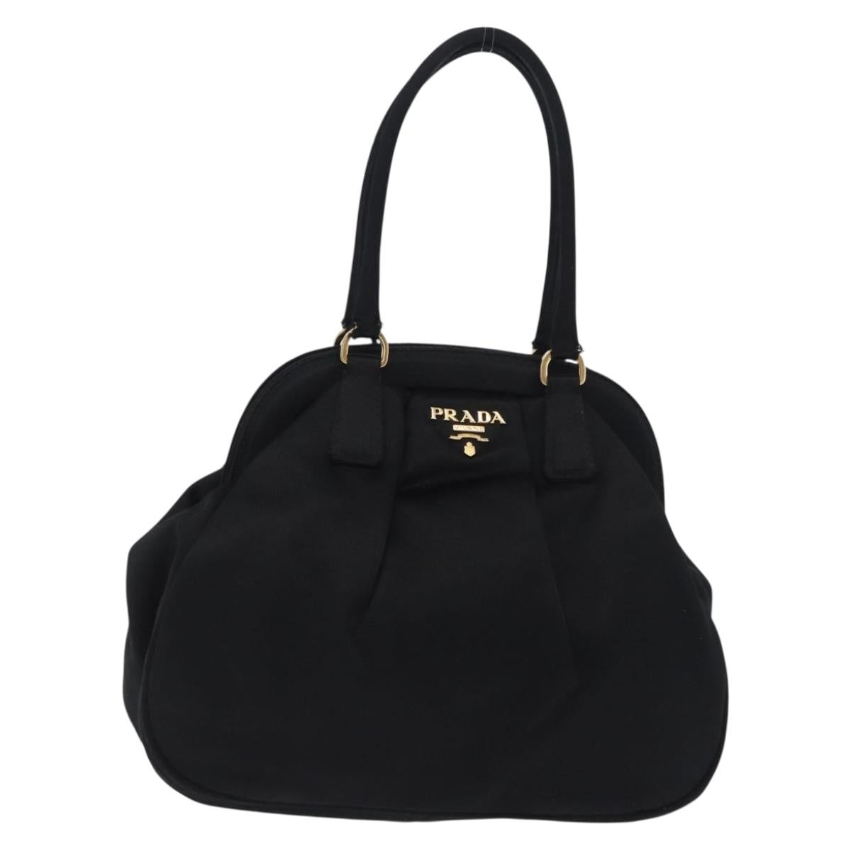 PRADA Hand Bag Satin Black Gold Auth 202959A