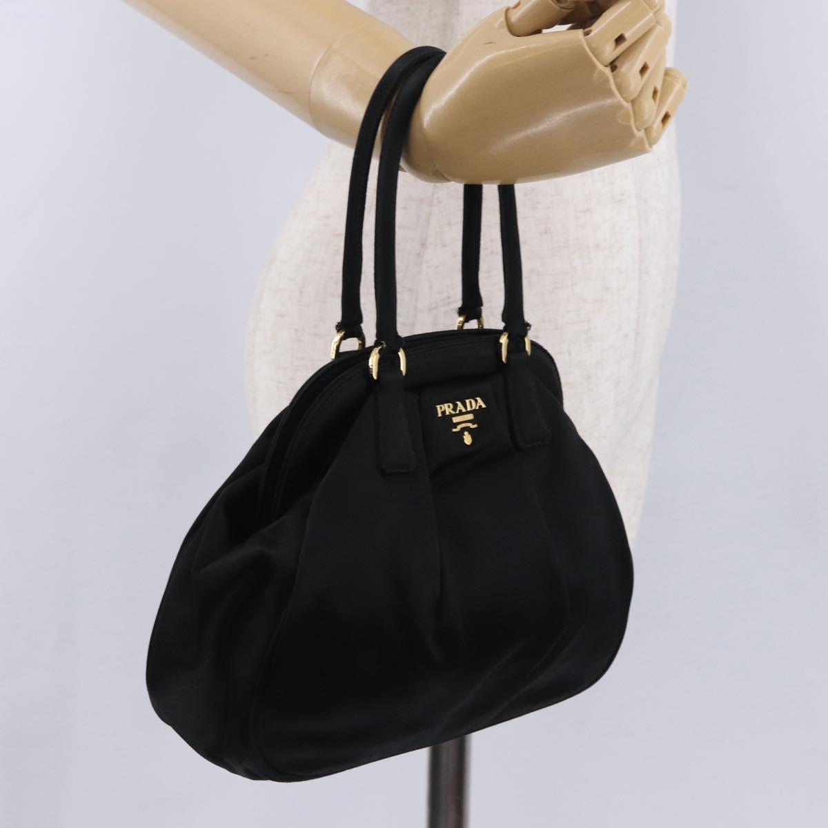 PRADA Hand Bag Satin Black Gold Auth 202959A