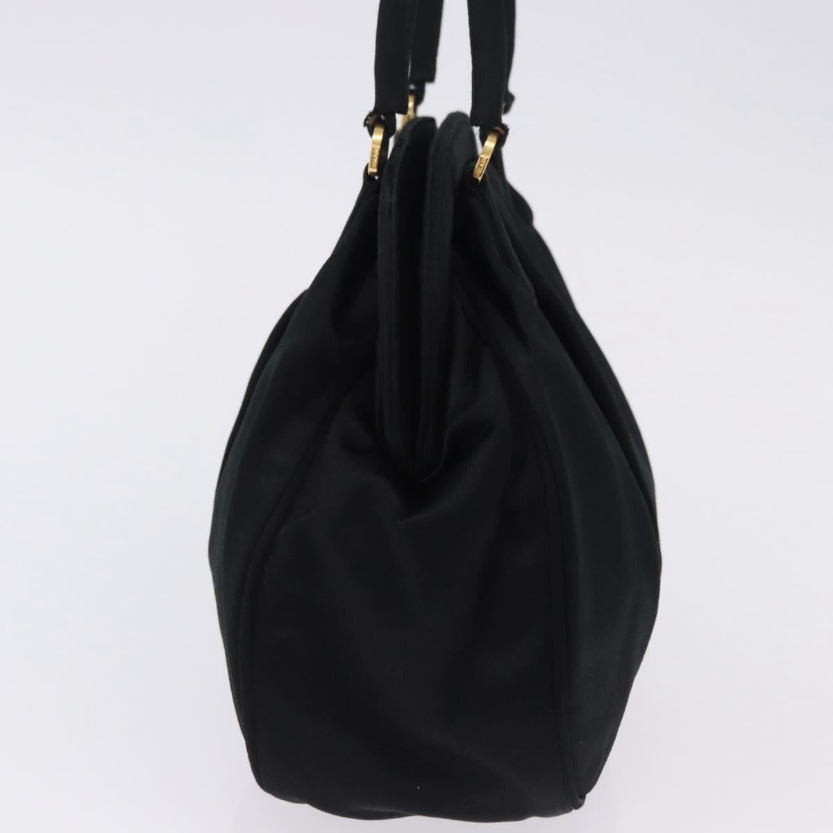 PRADA Hand Bag Satin Black Gold Auth 202959A