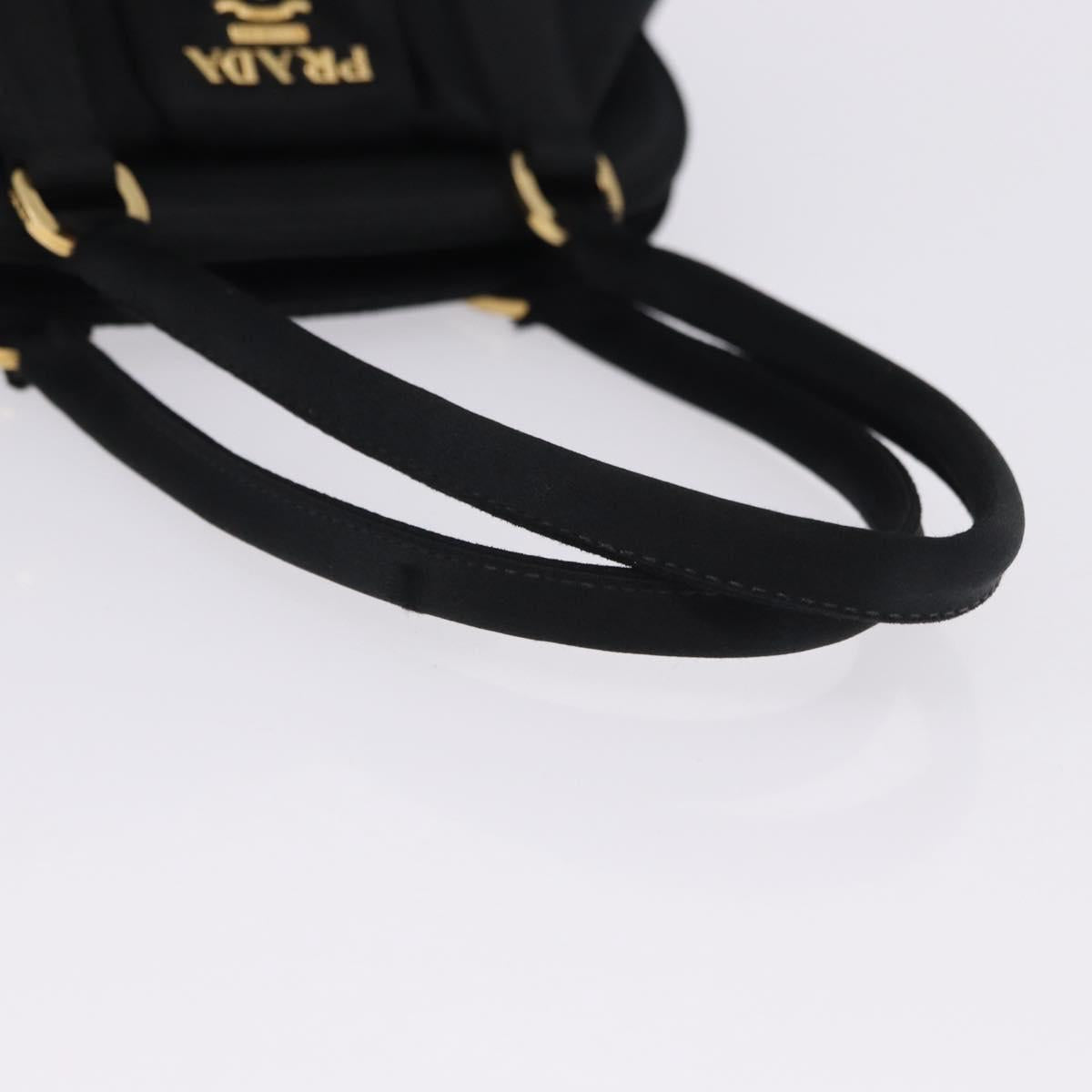 PRADA Hand Bag Satin Black Gold Auth 202959A