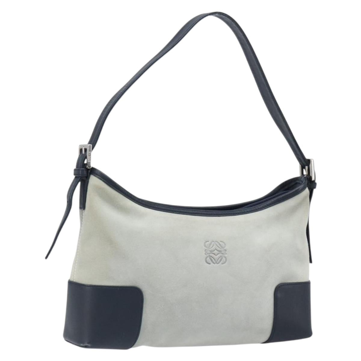 LOEWE Shoulder Bag Suede Light Blue Silver Auth 202960A