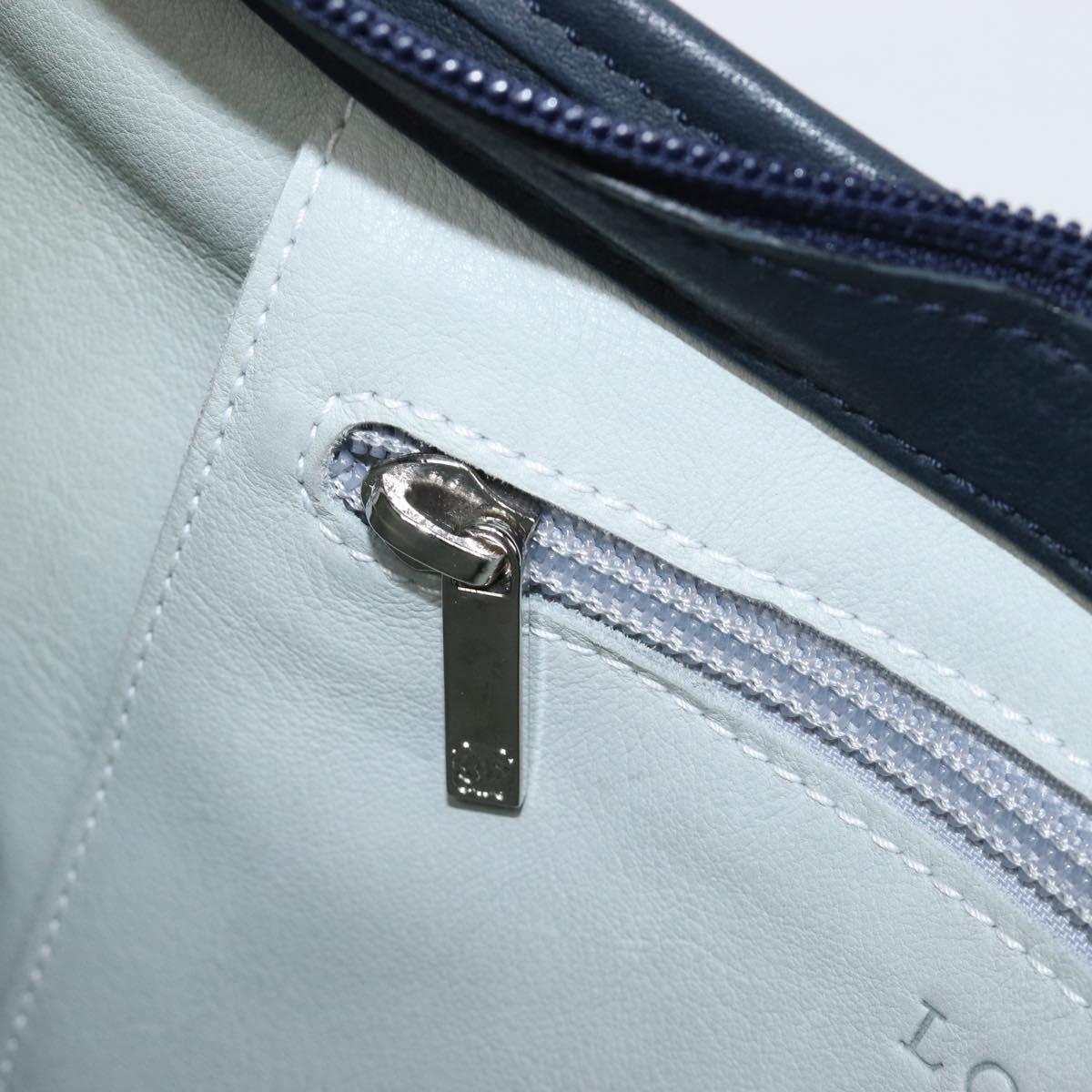 LOEWE Shoulder Bag Suede Light Blue Silver Auth 202960A