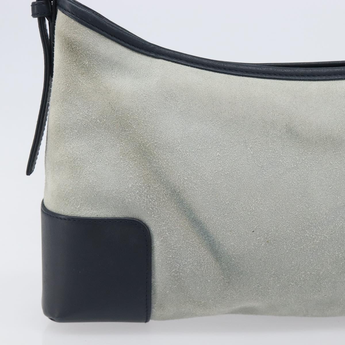 LOEWE Shoulder Bag Suede Light Blue Silver Auth 202960A