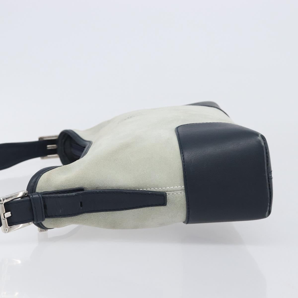 LOEWE Shoulder Bag Suede Light Blue Silver Auth 202960A
