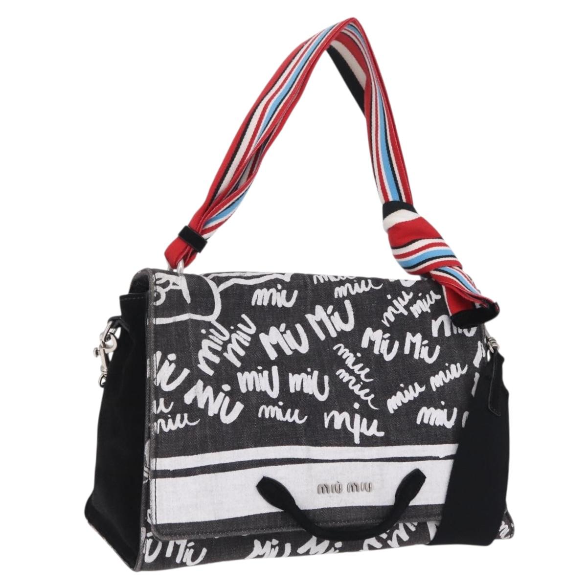 Miu Miu Shoulder Bag Denim 2way Gray Silver Auth 202961M