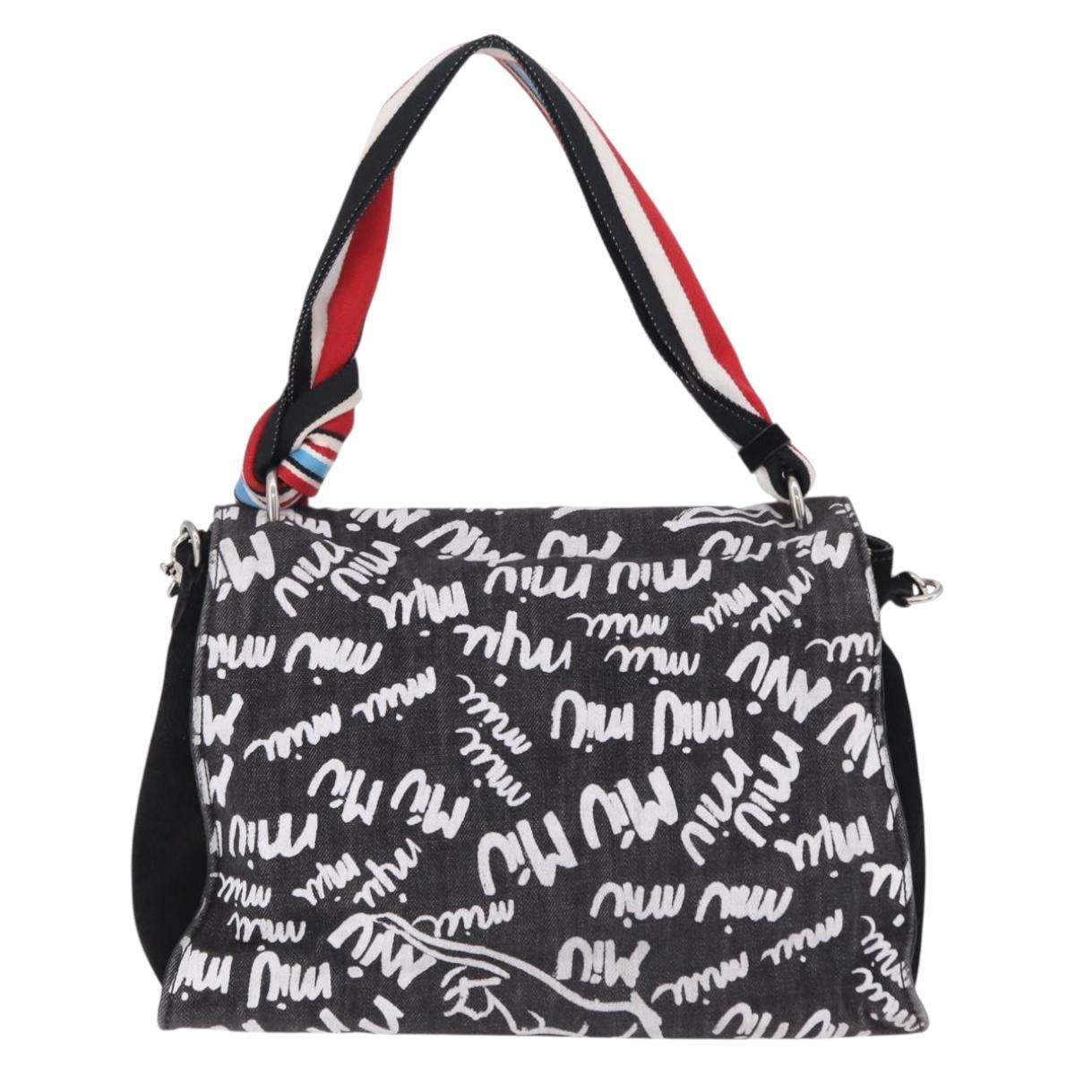 Miu Miu Shoulder Bag Denim 2way Gray Silver Auth 202961M