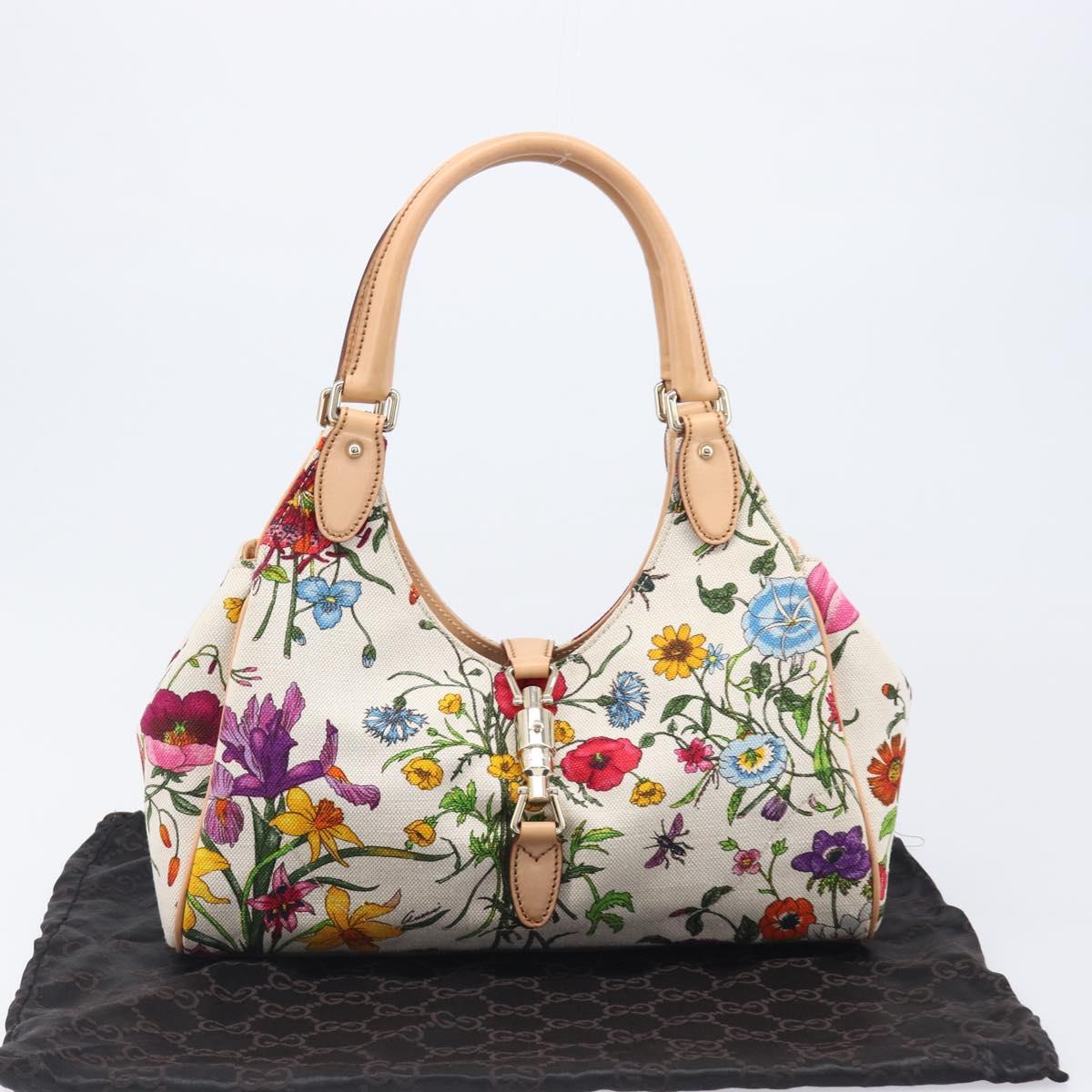 GUCCI New Jackie Flora Shoulder Bag Canvas Multicolor Gold 145819 Auth 202962V