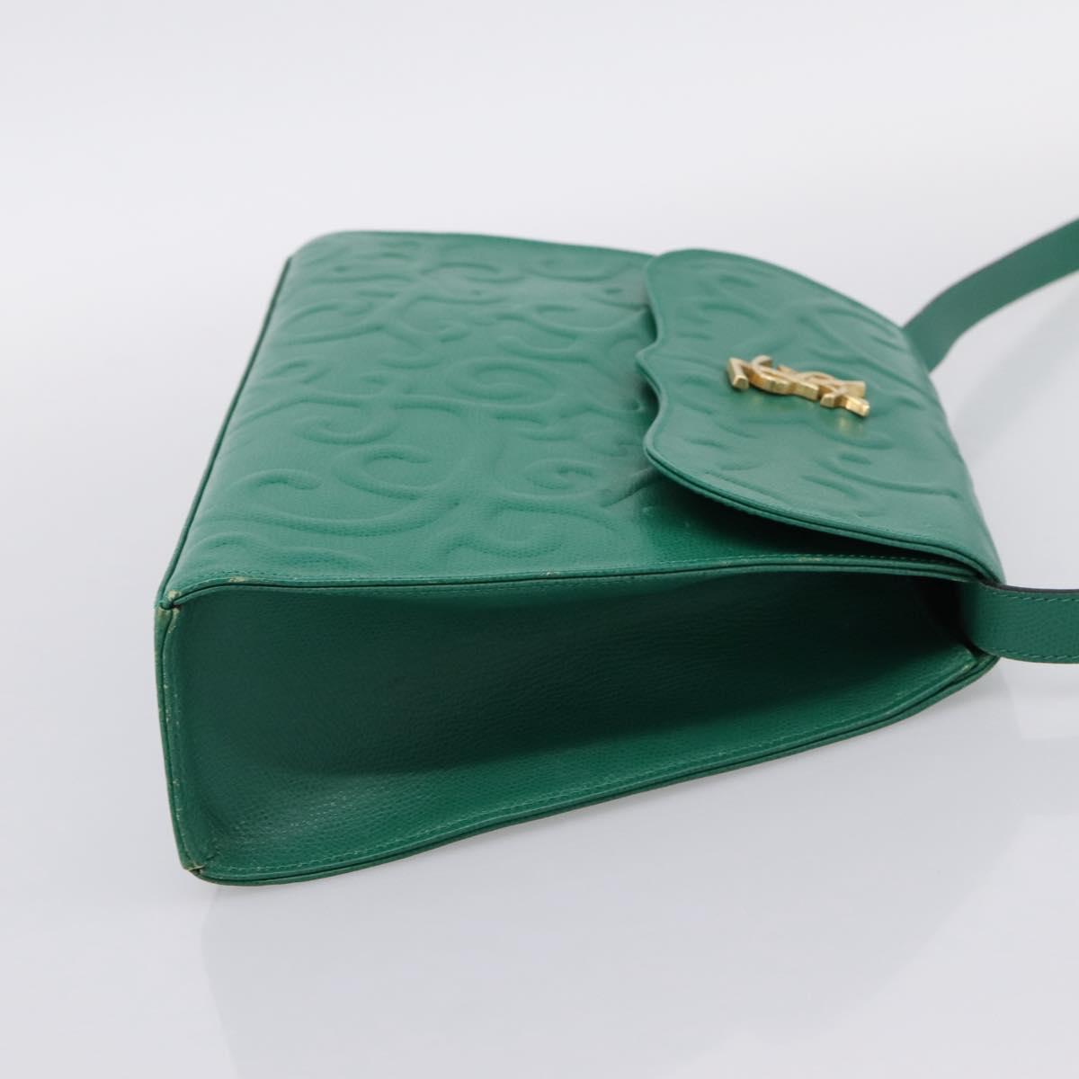 SAINT LAURENT Shoulder Bag Leather Green Gold Tone Auth 202964