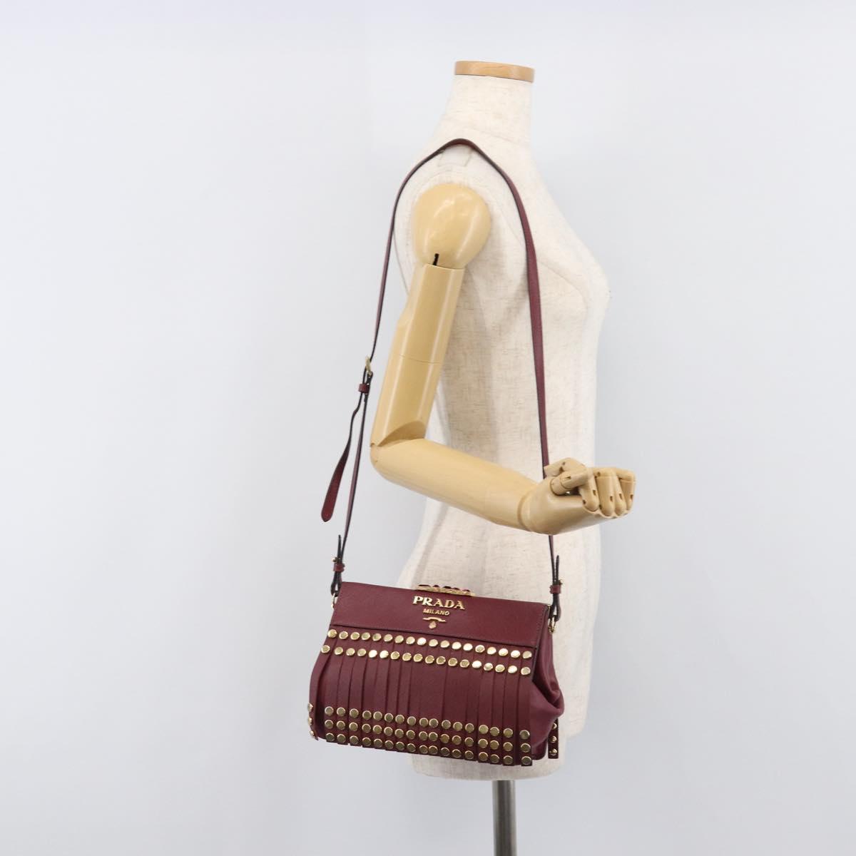 PRADA Shoulder Bag Safiano Leather Bordeaux Gold Auth 202965V