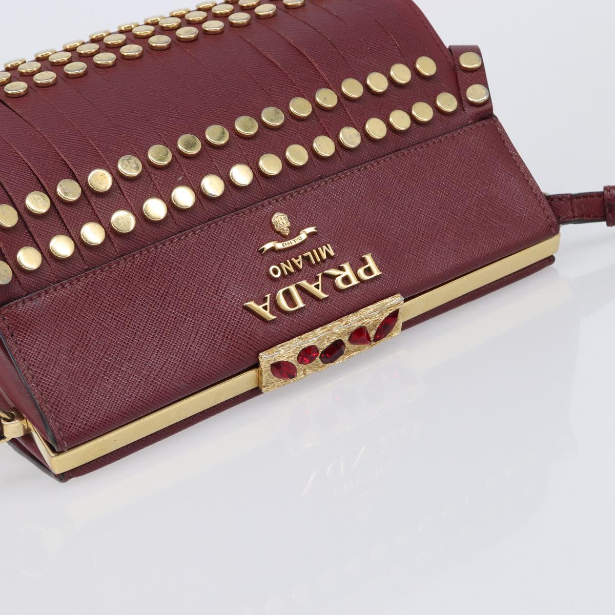PRADA Shoulder Bag Safiano Leather Bordeaux Gold Auth 202965V