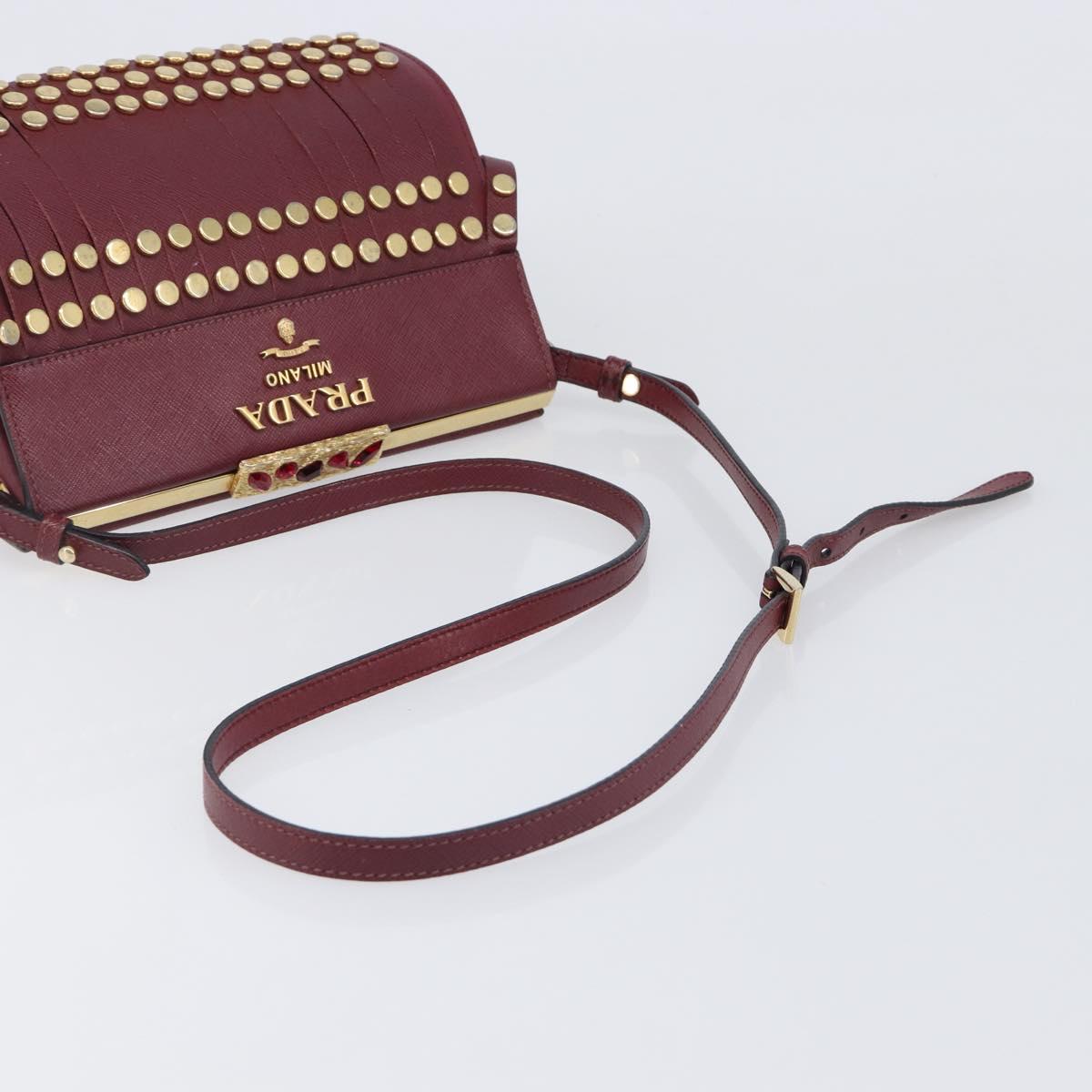 PRADA Shoulder Bag Safiano Leather Bordeaux Gold Auth 202965V