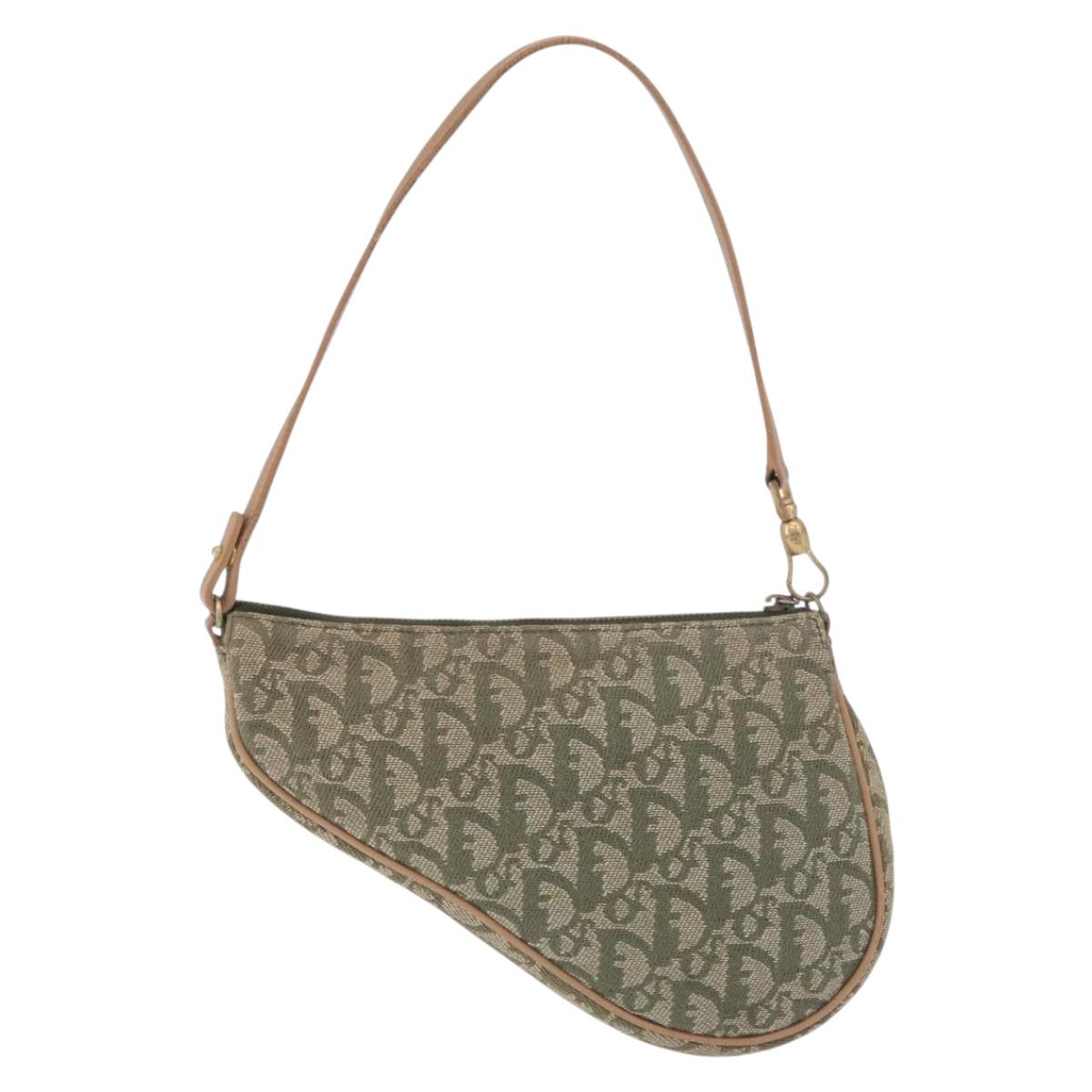 Christian Dior Trotter Canvas Saddle Accessory Pouch Khaki Gold Auth 202969