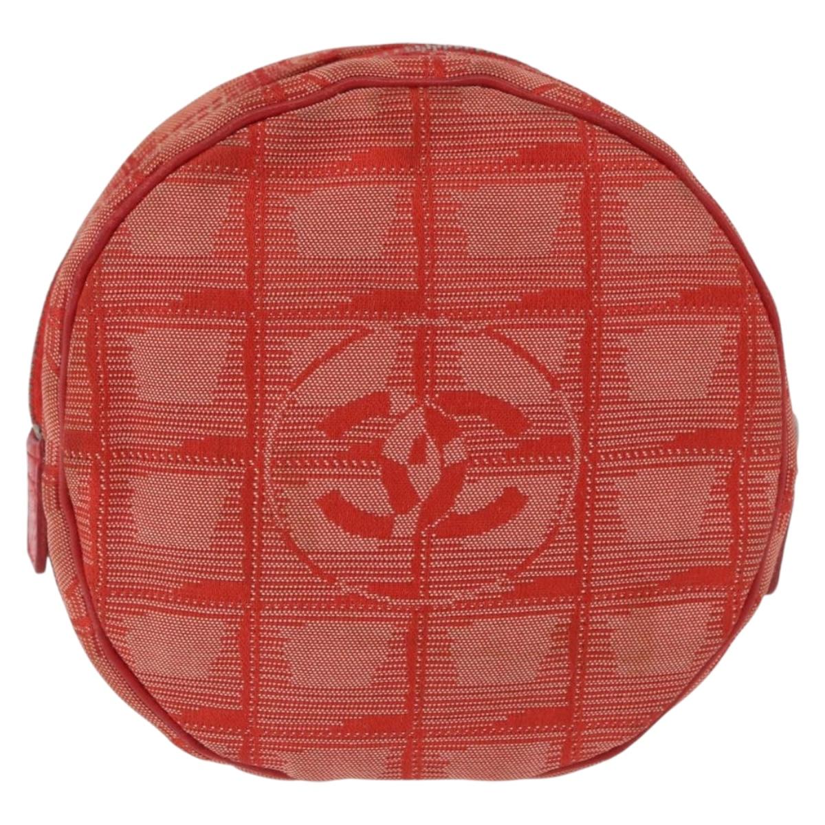 CHANEL New Travel Line Pouch Canvas Red Silver CC Auth 202970