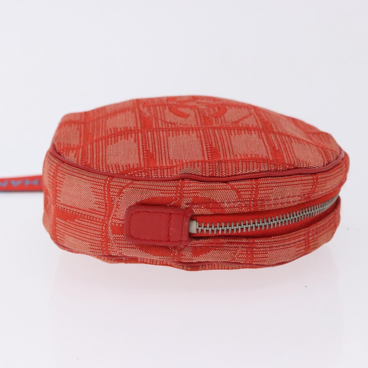 CHANEL New Travel Line Pouch Canvas Red Silver CC Auth 202970
