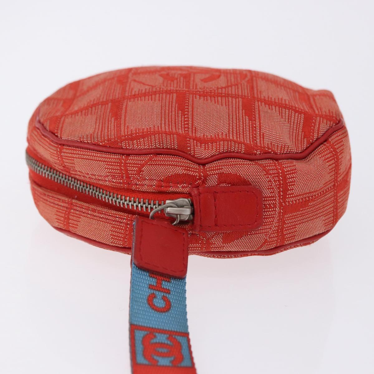 CHANEL New Travel Line Pouch Canvas Red Silver CC Auth 202970